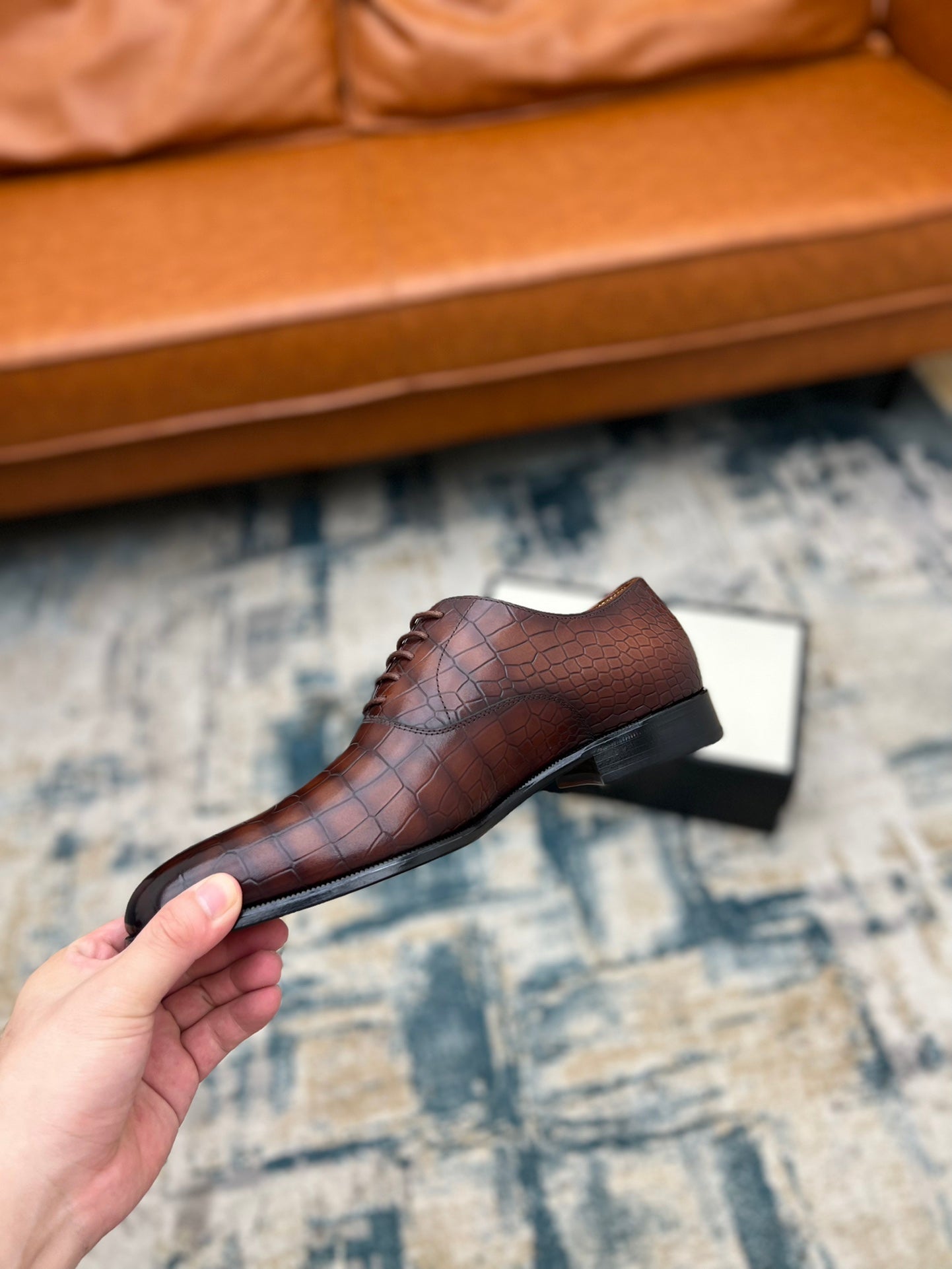 GG Men's Dress Shoe Brown Crocodile Embossed Calfskin 533108