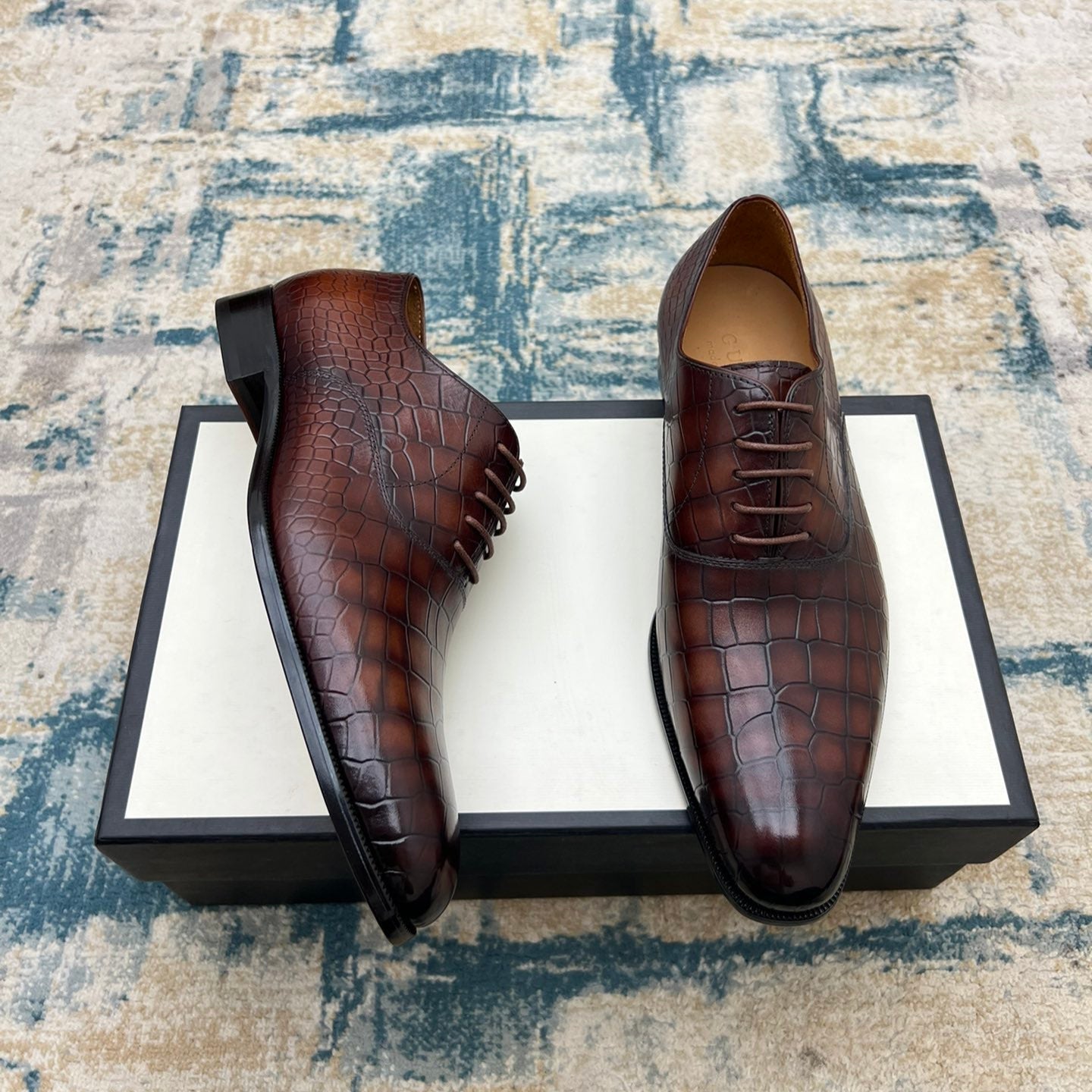 GG Men's Dress Shoe Brown Crocodile Embossed Calfskin 533108