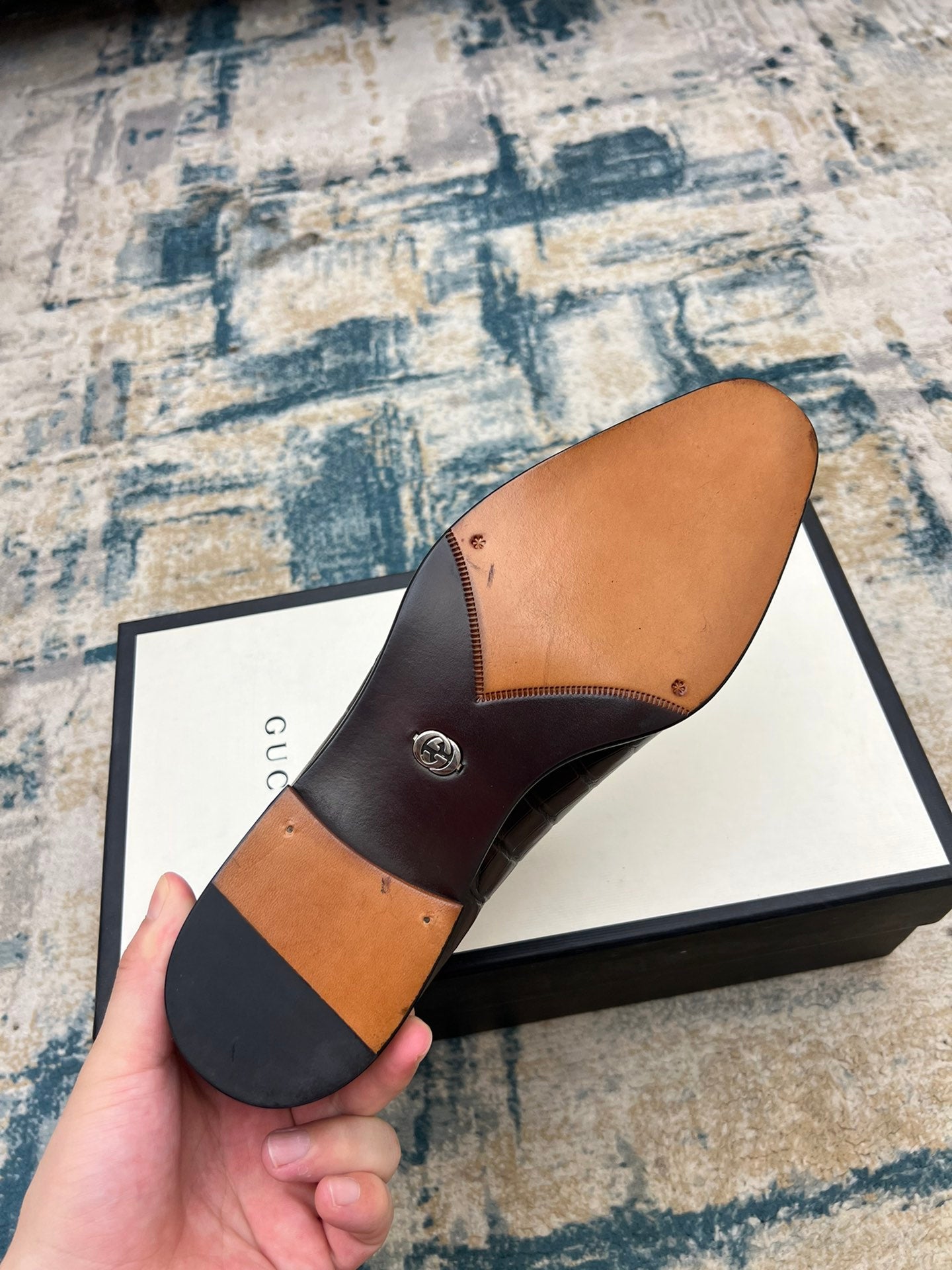 GG Men's Dress Shoe Brown Crocodile Embossed Calfskin 533108