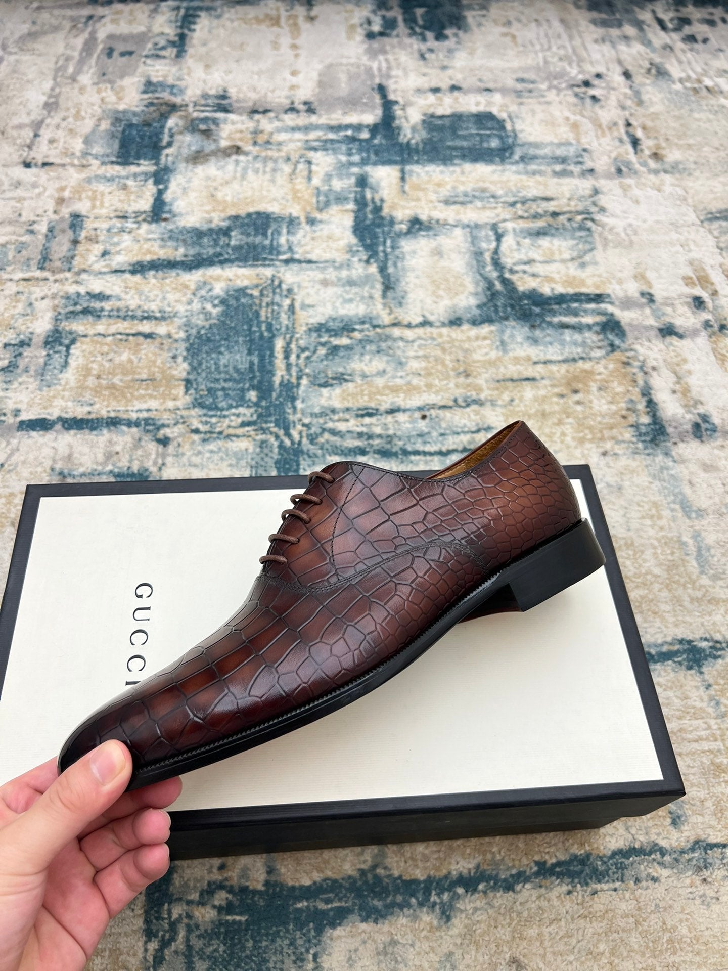 GG Men's Dress Shoe Brown Crocodile Embossed Calfskin 533108