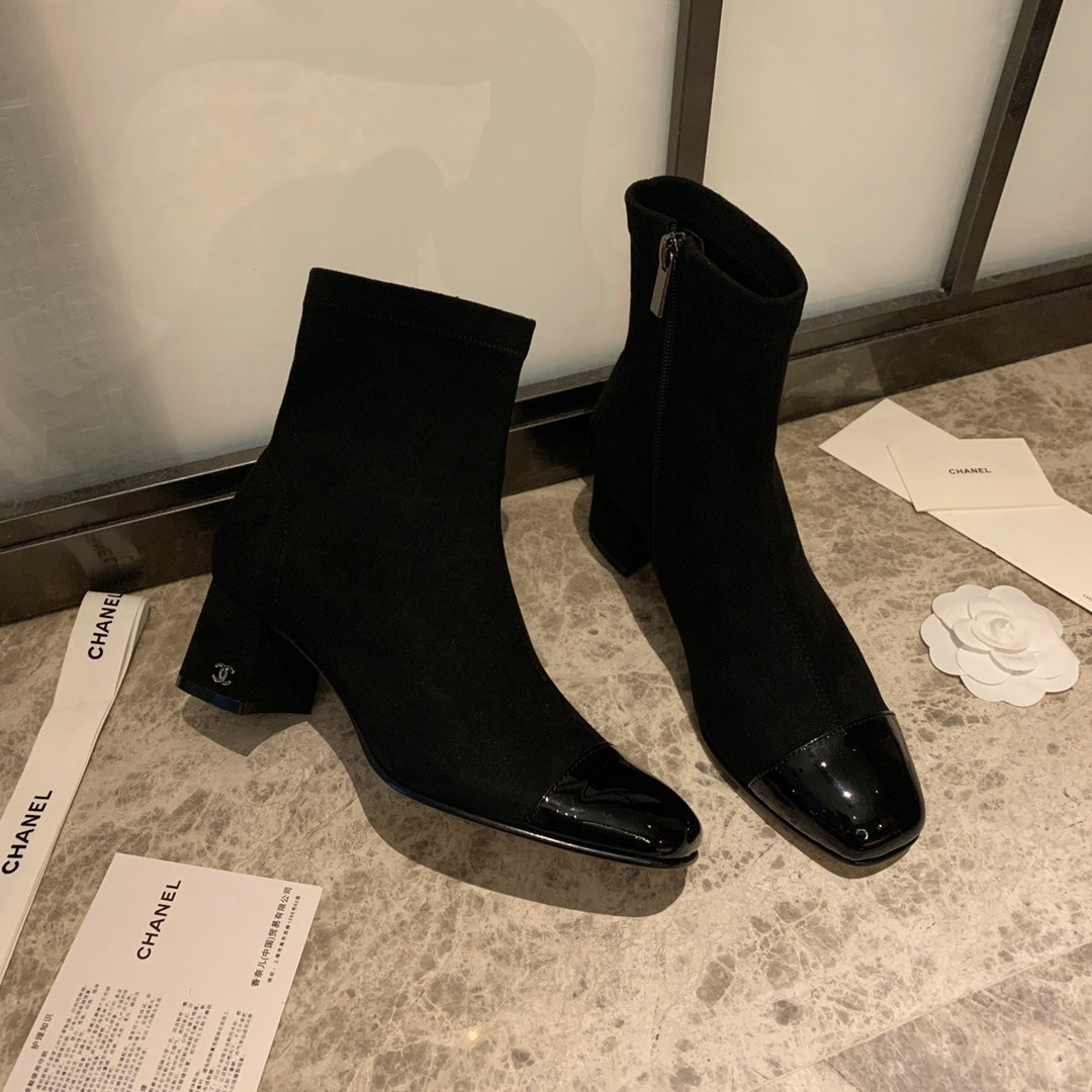 CC Ankle Boots 50mm Black Suede And Glossy Lambskin 940056