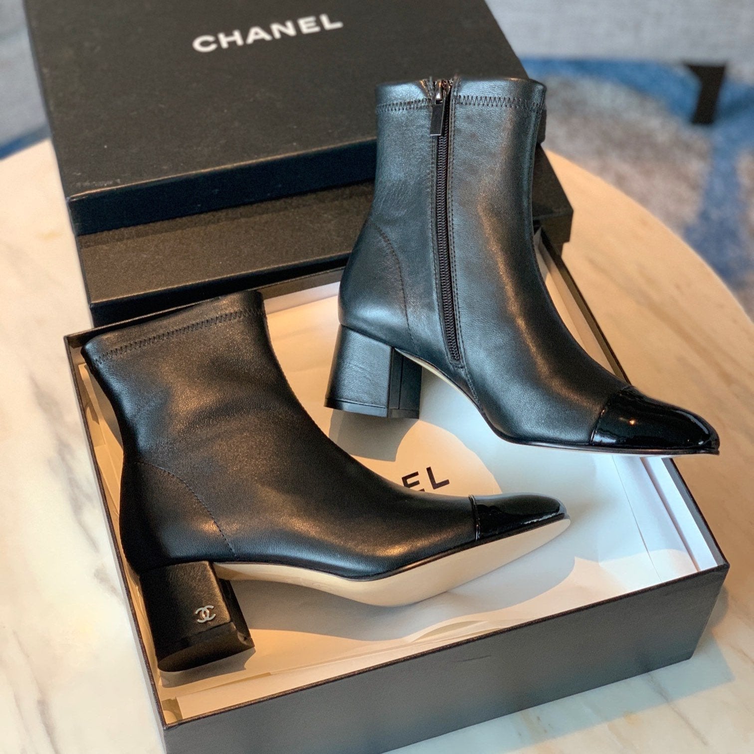 CC Ankle Boots 50mm Black Lambskin And Glossy Cowhide 940059