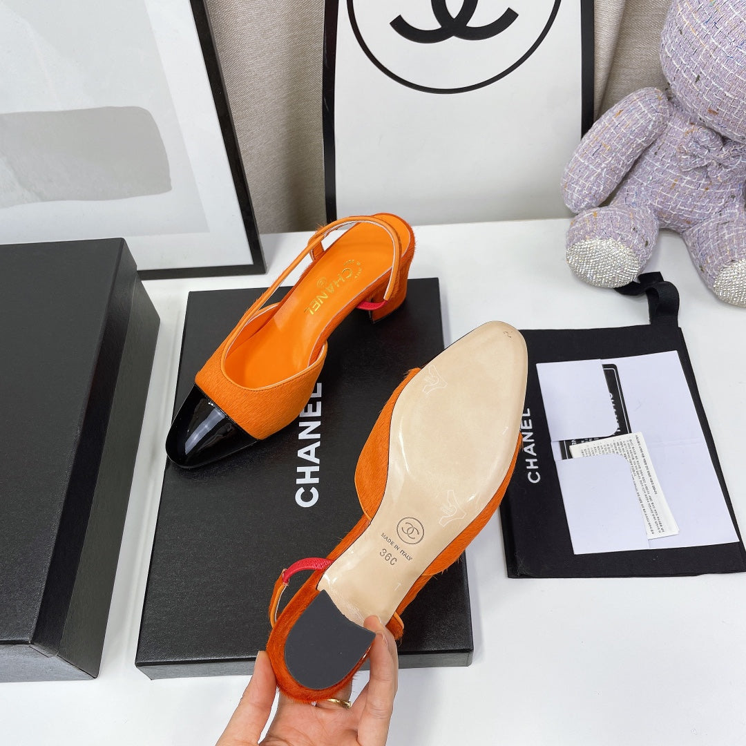 CC Slingback 60mm Orange Lambskin And Horsehair