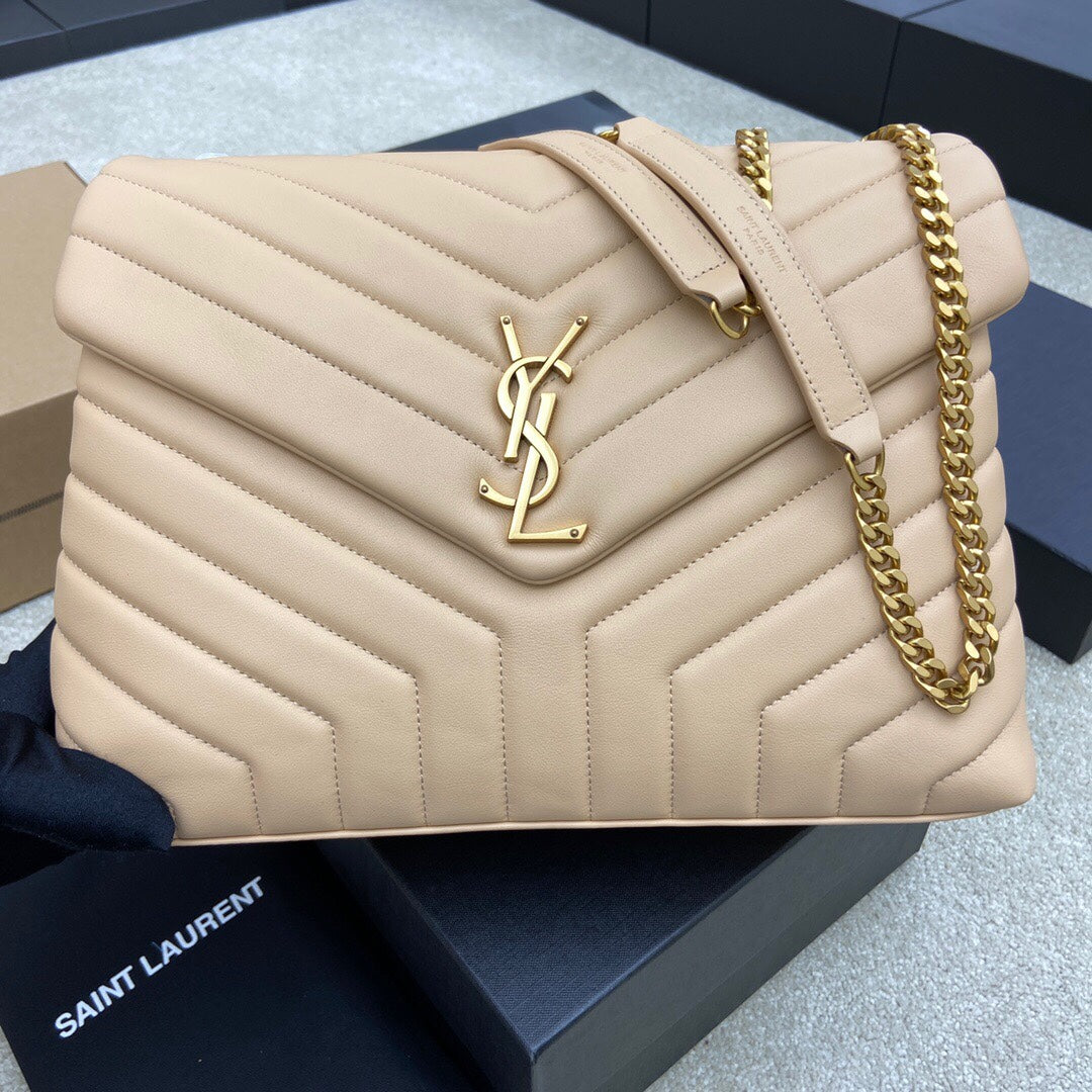 LOULOU MEDIUM 32 CREAM QUILTED LEATHER GOLD HARDWARE