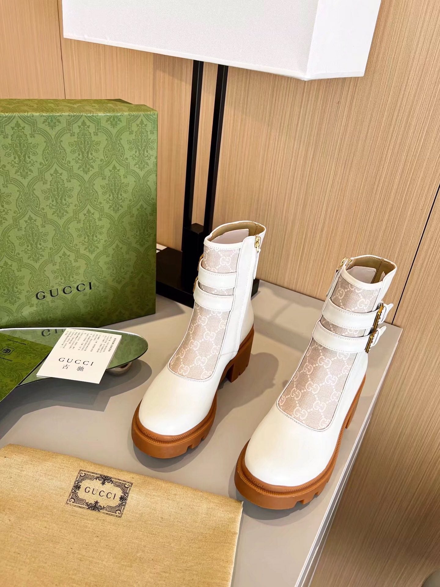 GG ankle boots white caramel cowhide