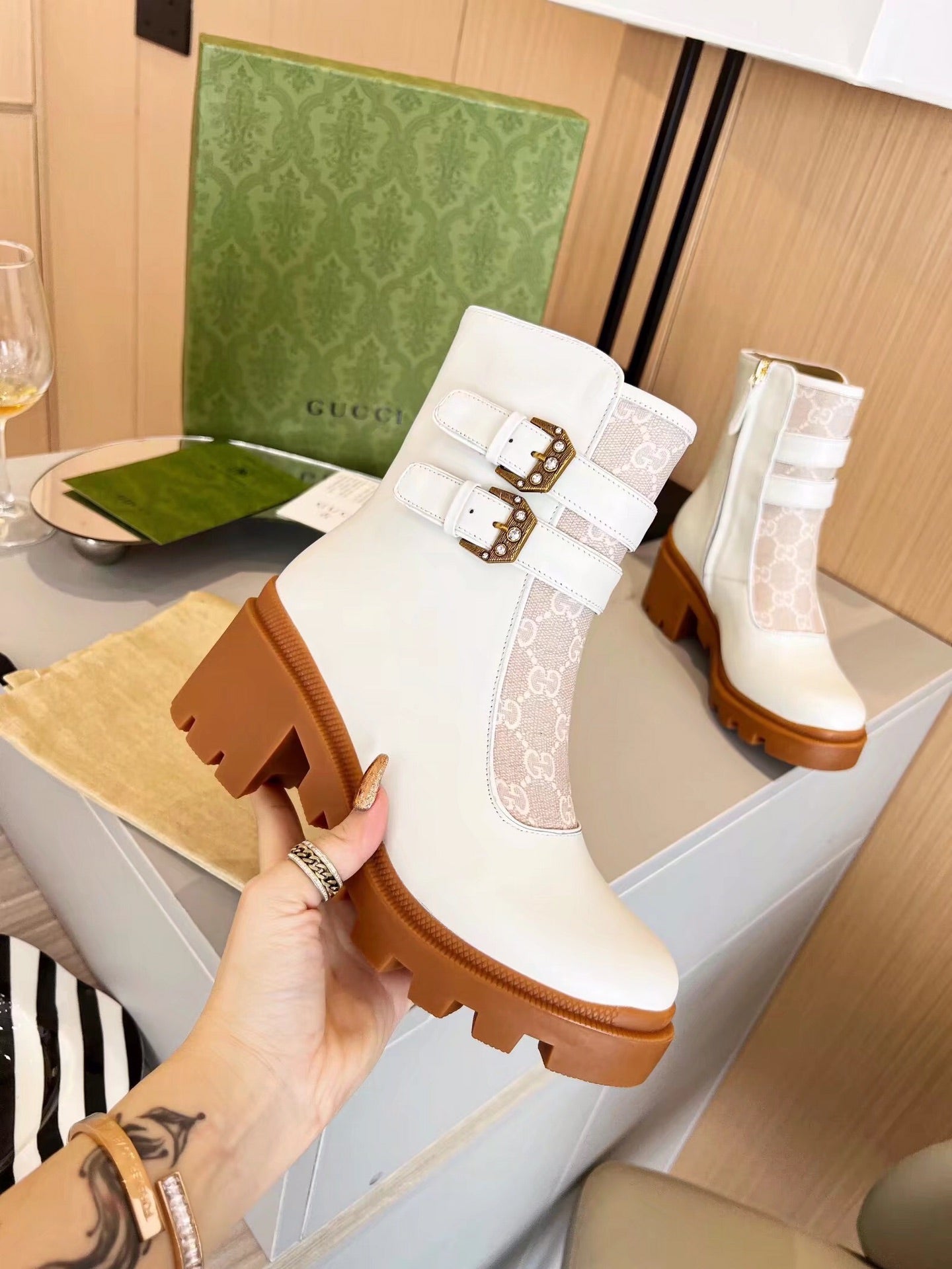 GG ankle boots white caramel cowhide