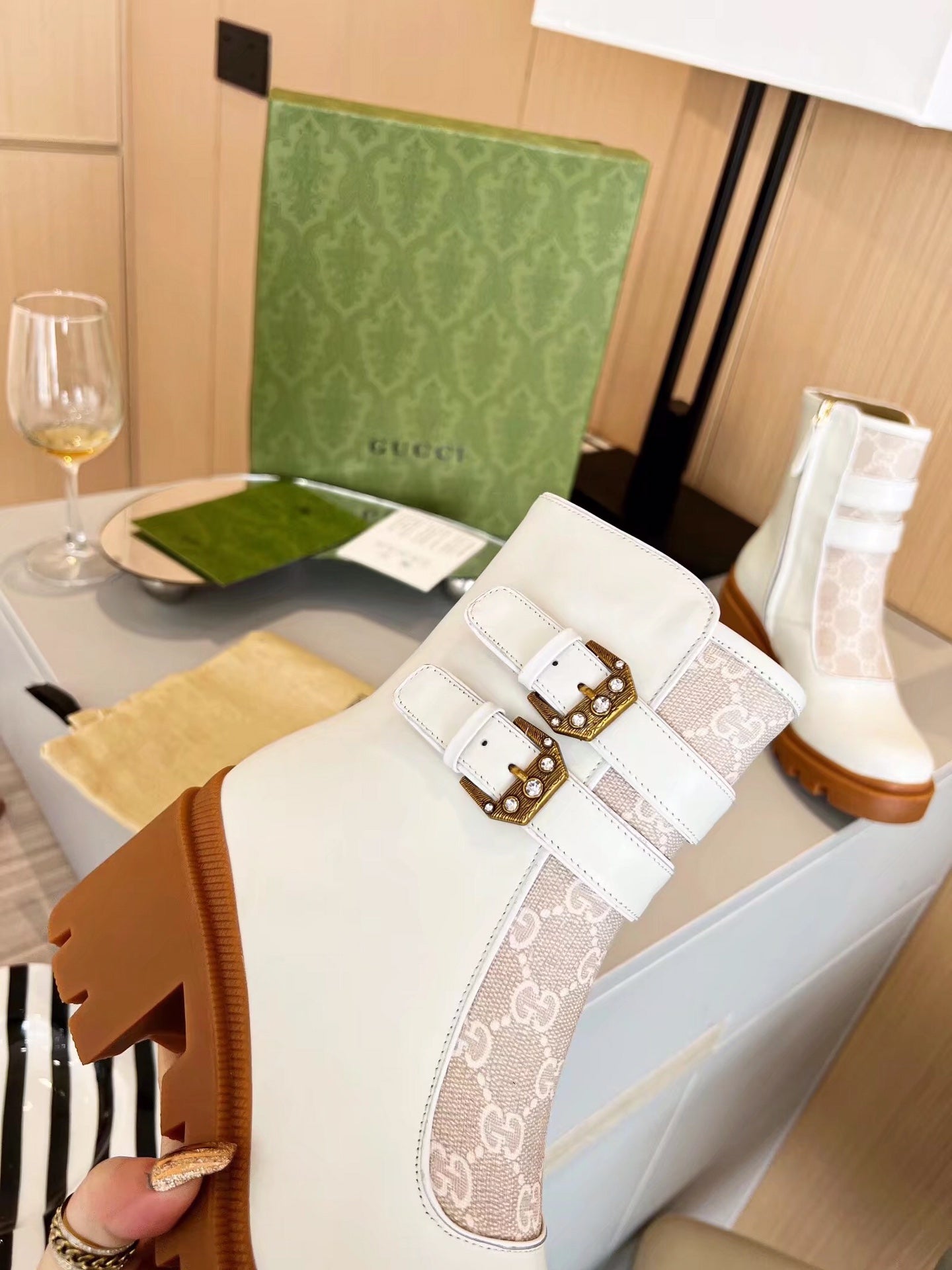 GG ankle boots white caramel cowhide