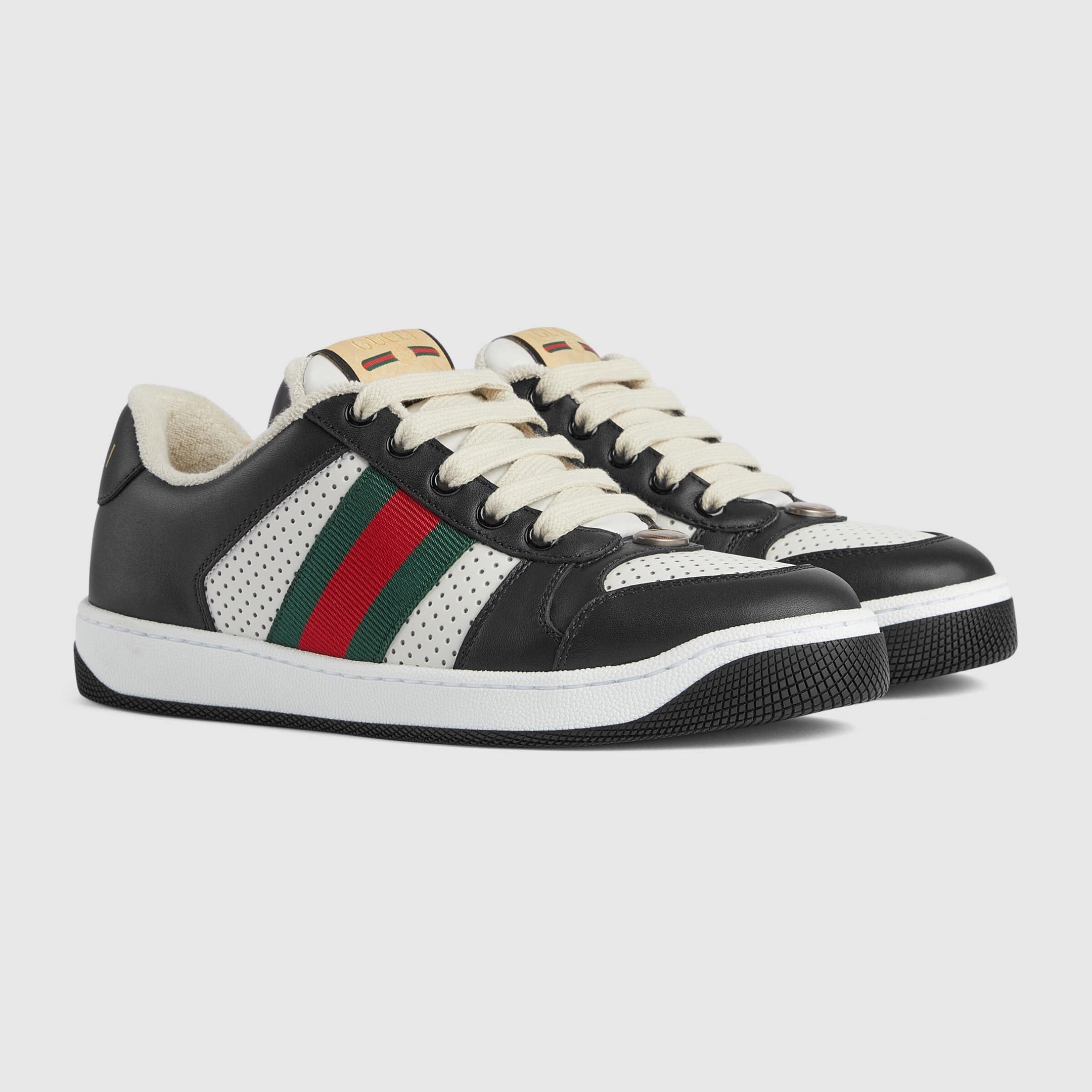 GG Men's Screener Sneaker Black White Calfskin 523582
