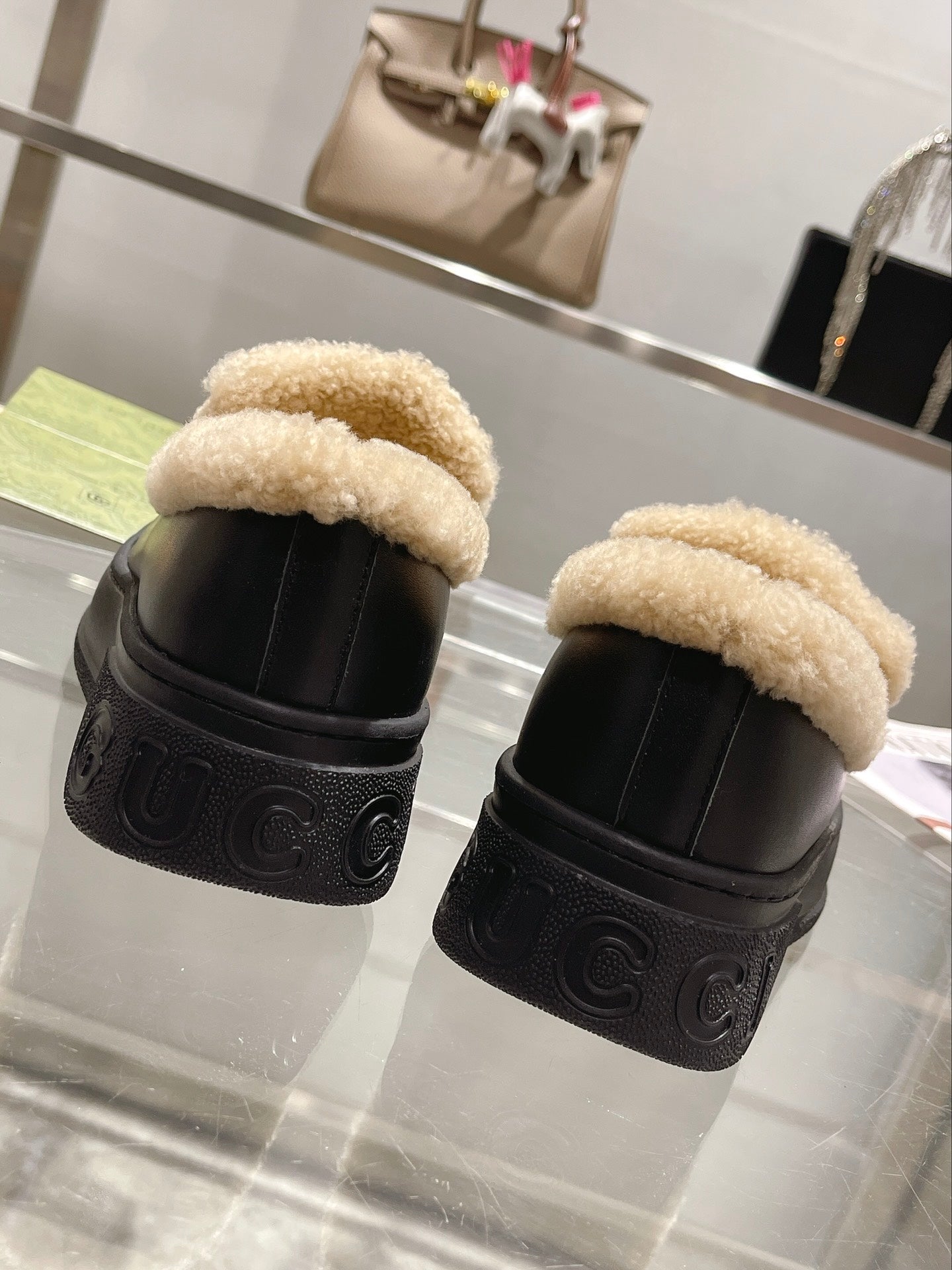 GG Snow Boots Black  Calfskin Suede Wool 576251