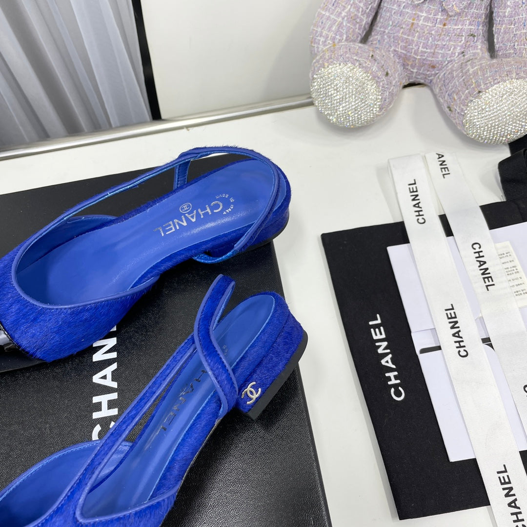 CC Slingback Dark Blue Lambskin And Horsehair