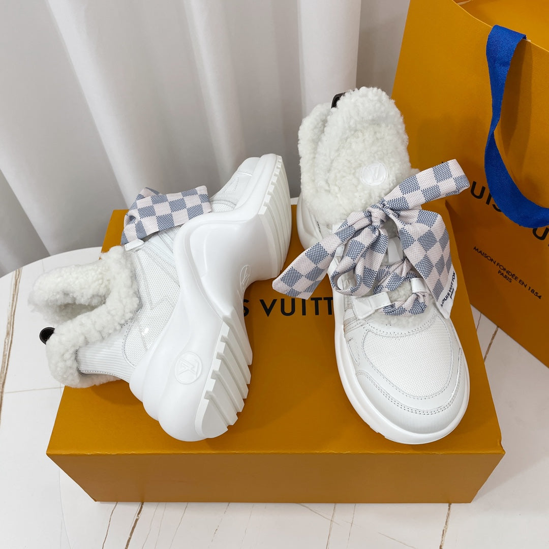 LV Archlight Sneaker White Plaid Bow Tie Lambskin
