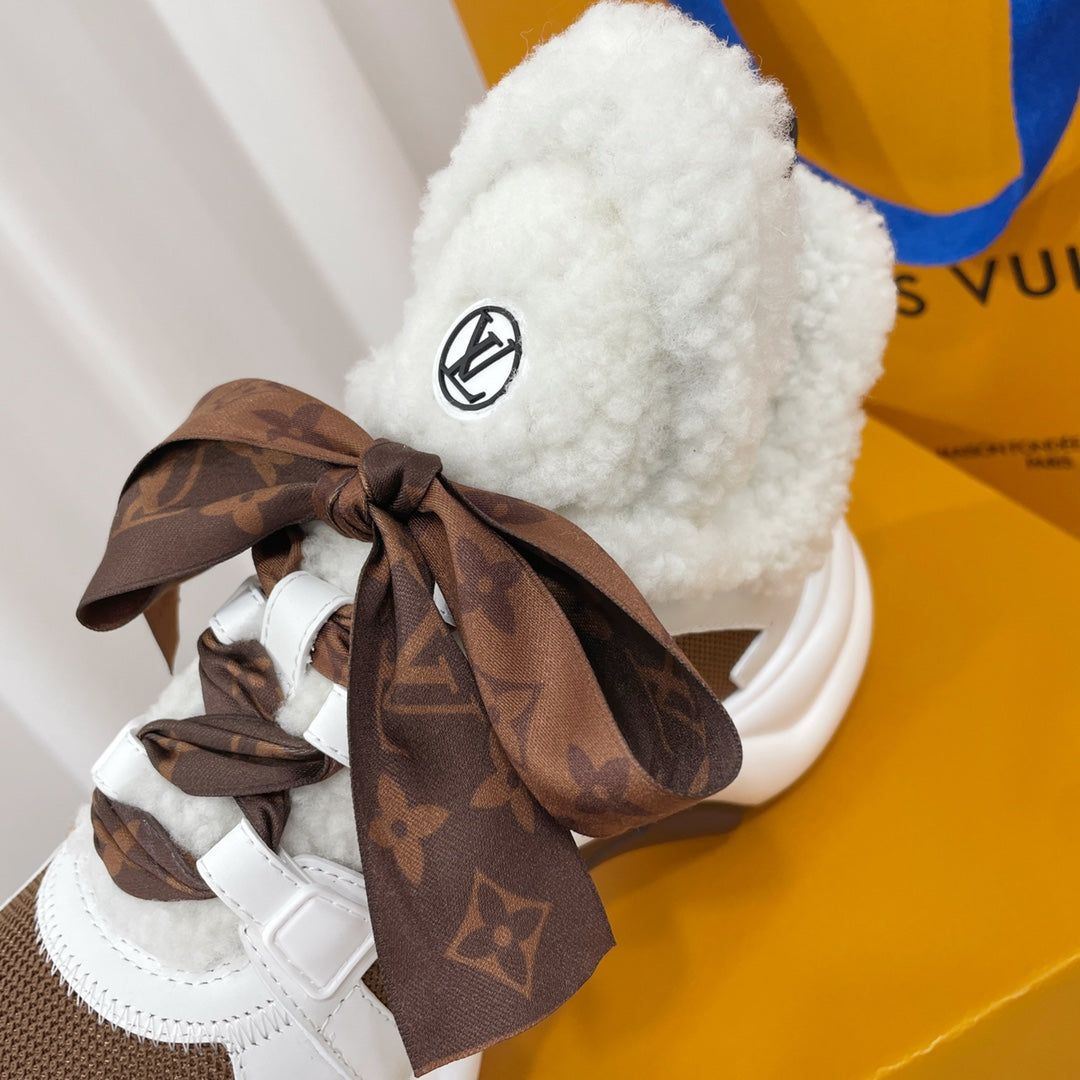 LV Archlight Sneaker White Mix Brown Monogram Bow Tie Lambskin