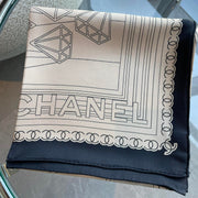 CC Square Scarf 90 CM In Beige Mix Black Cashmere Silk 288708