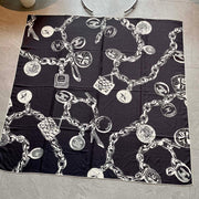 CC Square Scarf 140 CM In Black White Silk  421549