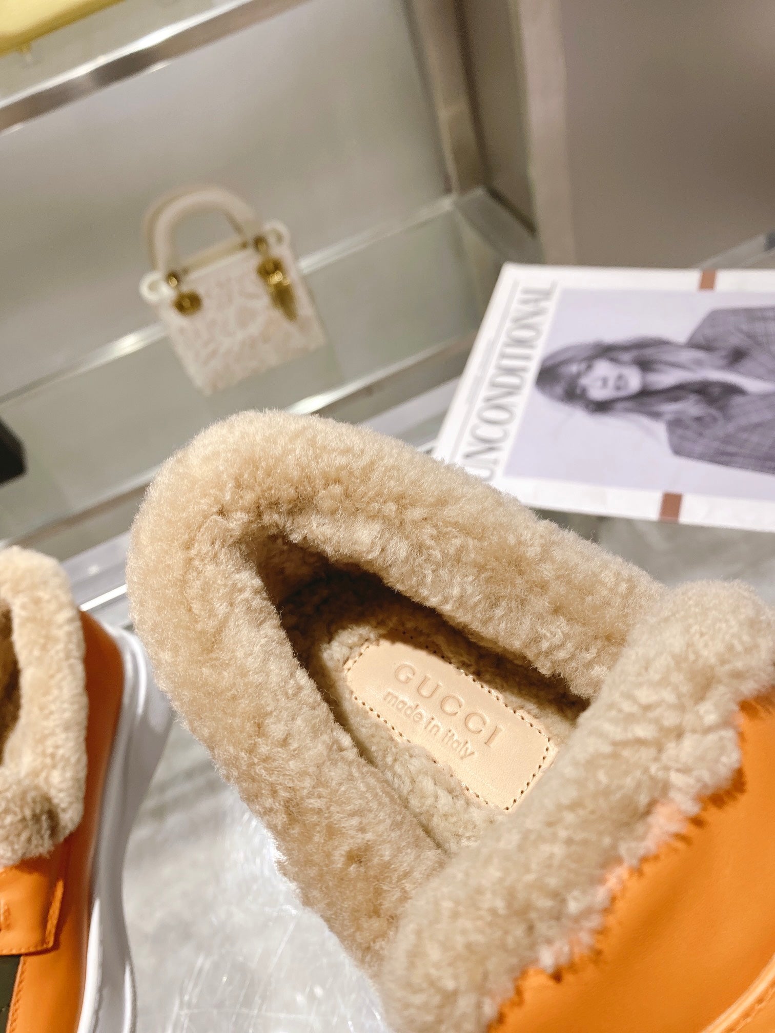 GG Snow Boots Orange Olive Cowhide Wool 576233