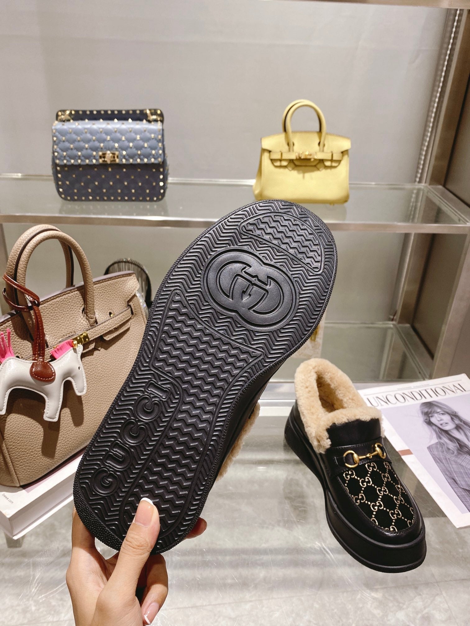 GG Snow Boots Black Cowhide Wool 576234