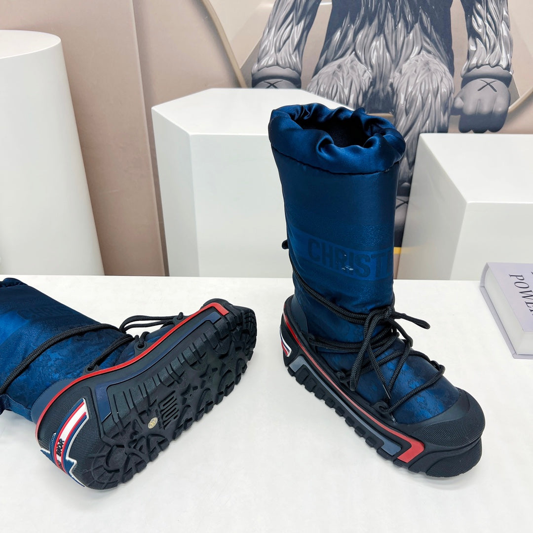 CD Platform Snow Boots Dark Blue Cowhide Nylon Fabric 539653