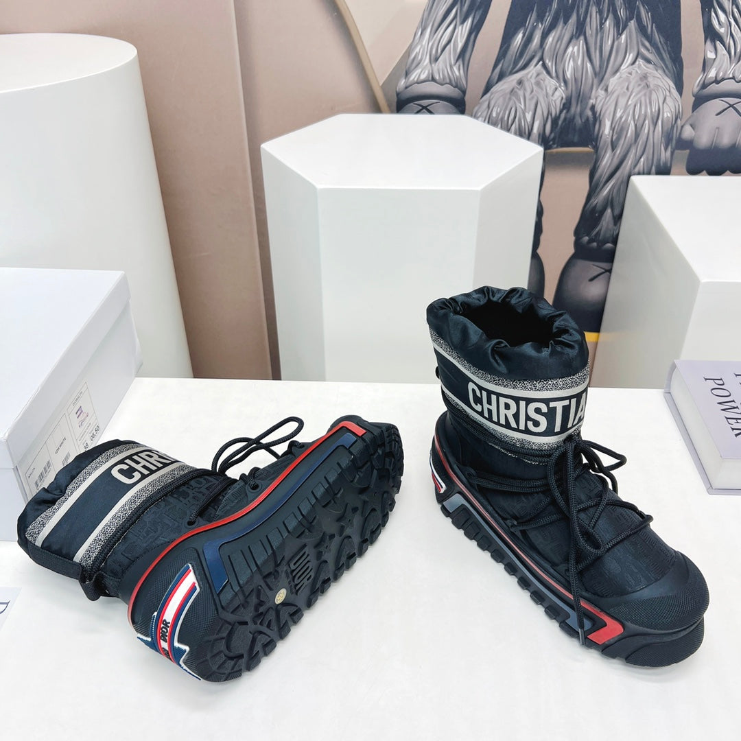 CD Snow Ankle Boots Black Red Cowhide Nylon Fabric 539658