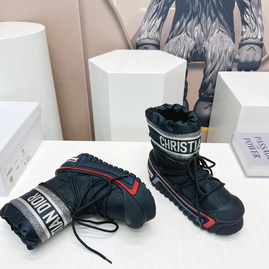 CD Snow Ankle Boots Black Red Cowhide Nylon Fabric 539658