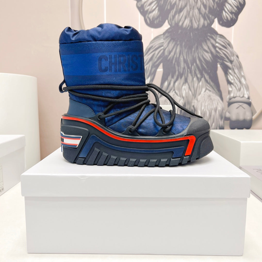 CD Snow Ankle Boots Dark Blue Cowhide Nylon Fabric 539660