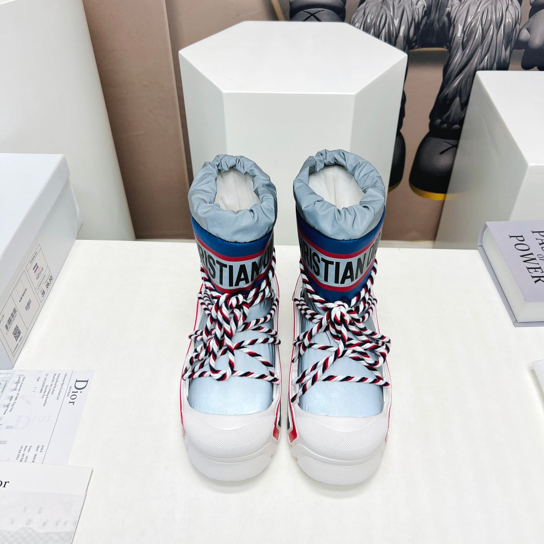 CD Snow Ankle Boots Light Blue Cowhide Nylon Fabric 539659