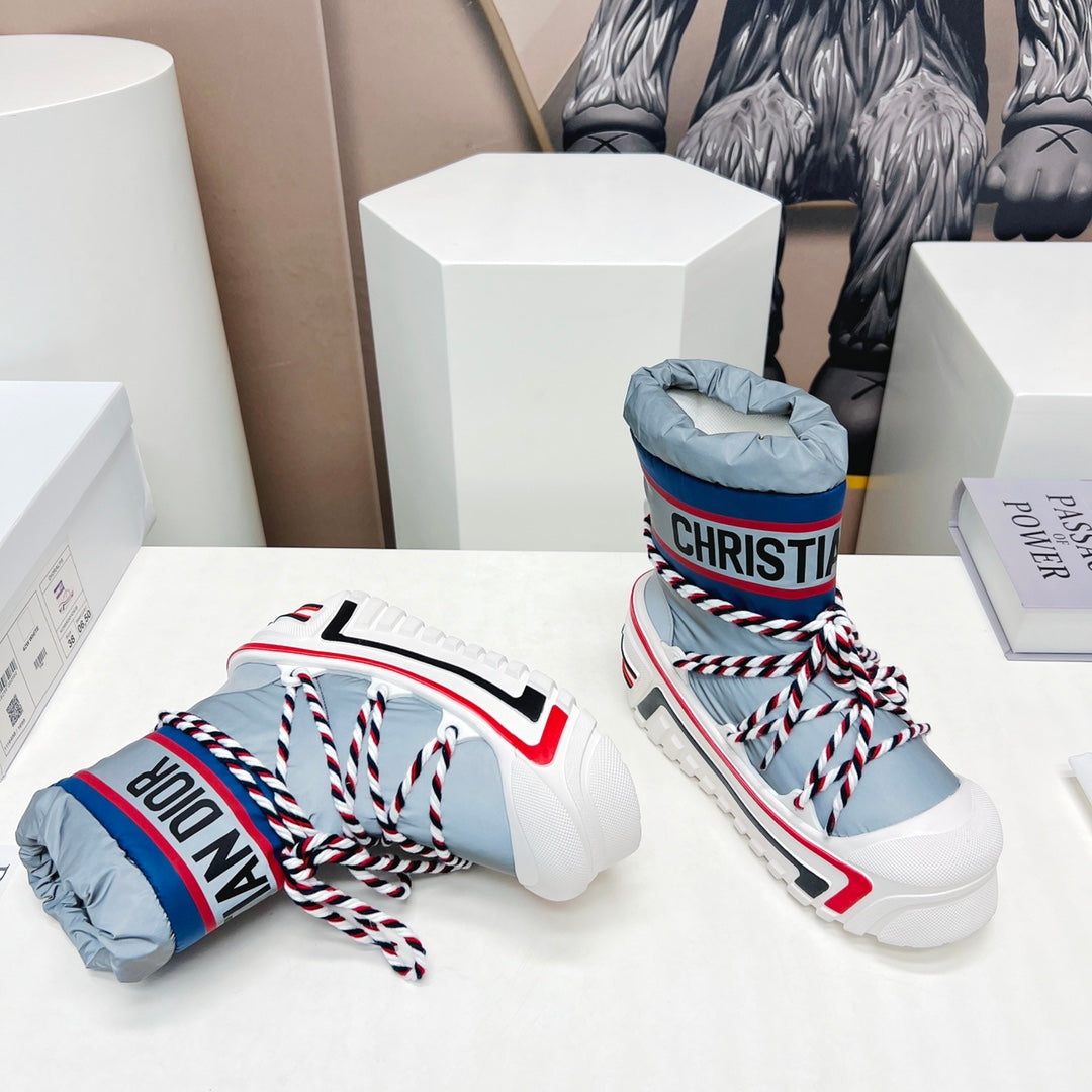 CD Snow Ankle Boots Light Blue Cowhide Nylon Fabric 539659