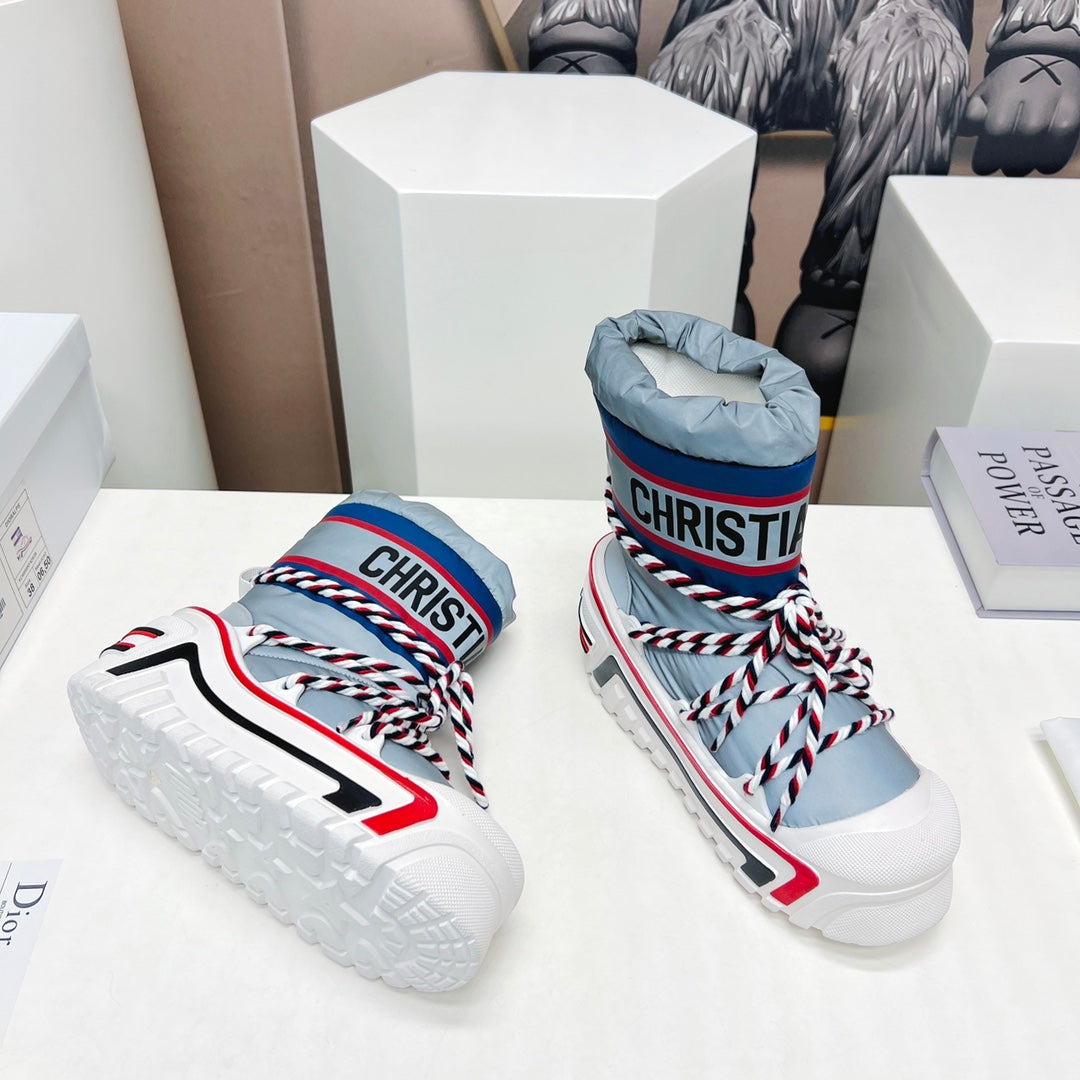 CD Snow Ankle Boots Light Blue Cowhide Nylon Fabric 539659