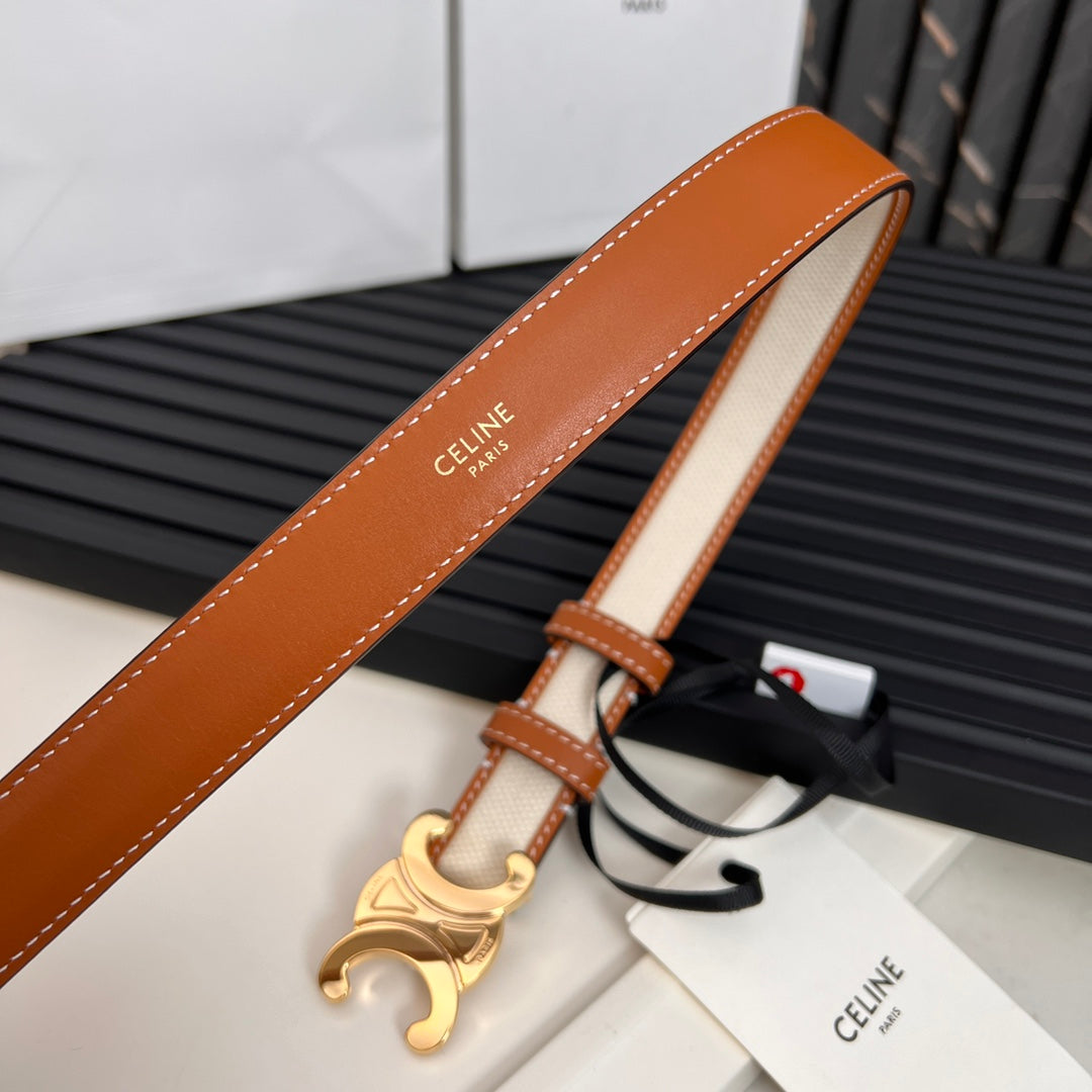 CEL 25mm Triomphe Belt in Taurillon Brown White Canvas 176292