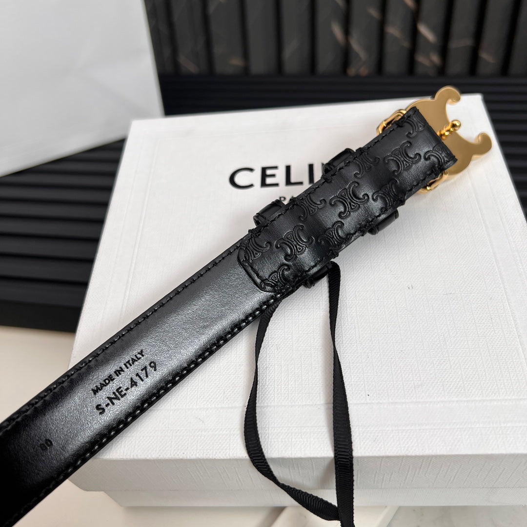 CEL 25mm Triomphe Belt in Taurillon Black Embossed Leather 176289