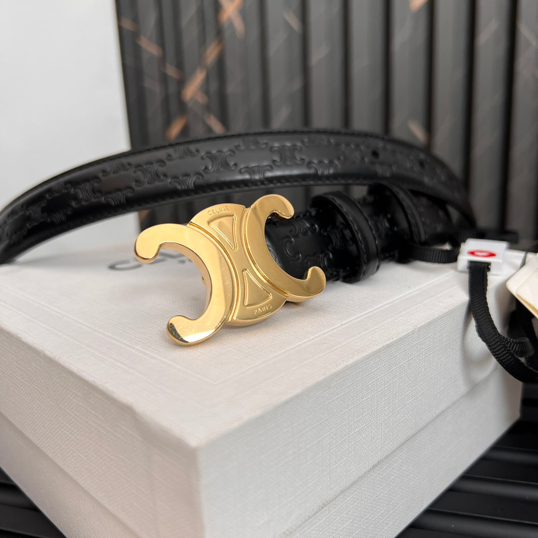 CEL 25mm Triomphe Belt in Taurillon Black Embossed Leather 176289