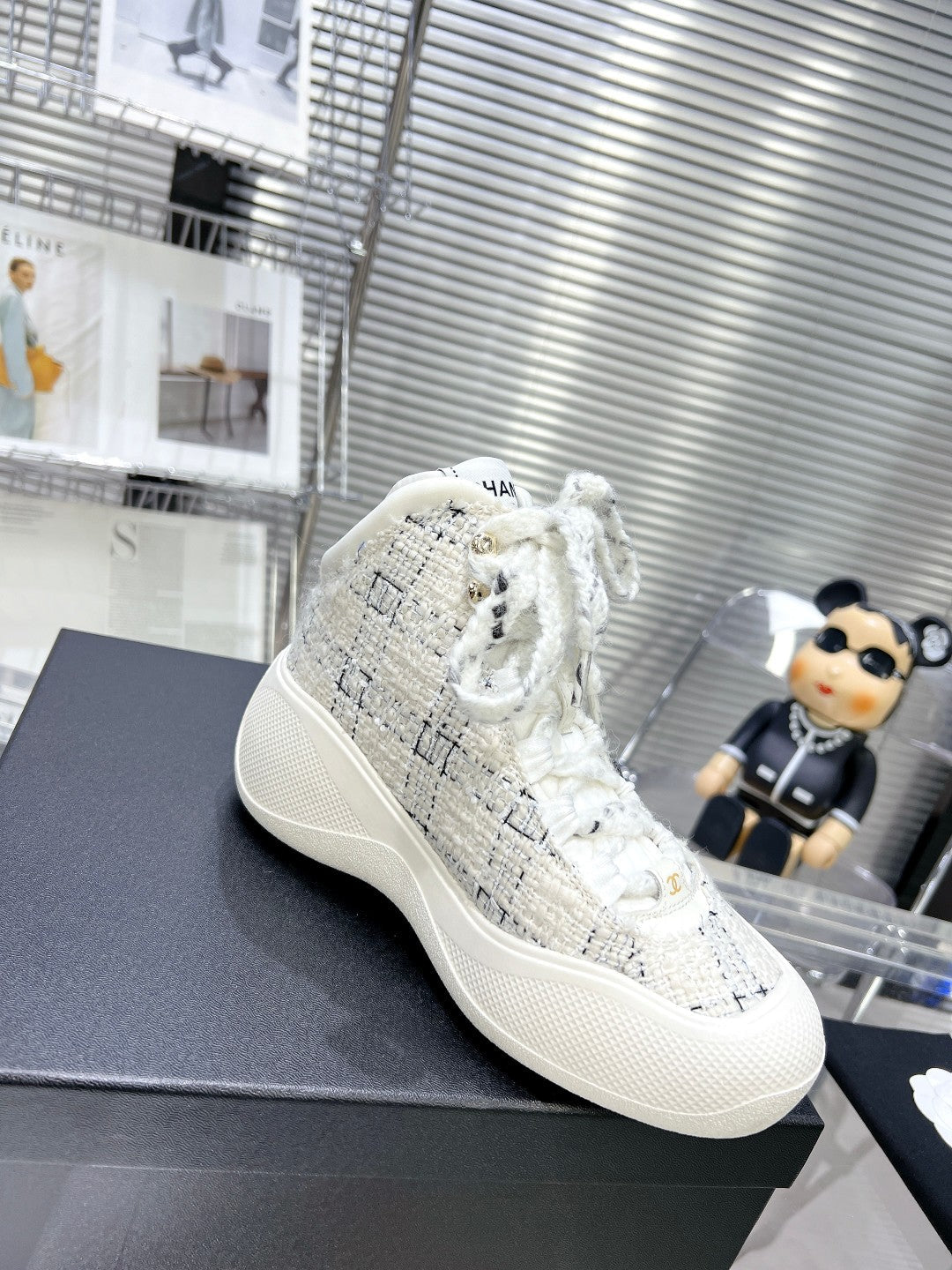 CC CANO ALTO SNEAKER IN WHITE WOOL TWEED AND RUBBER