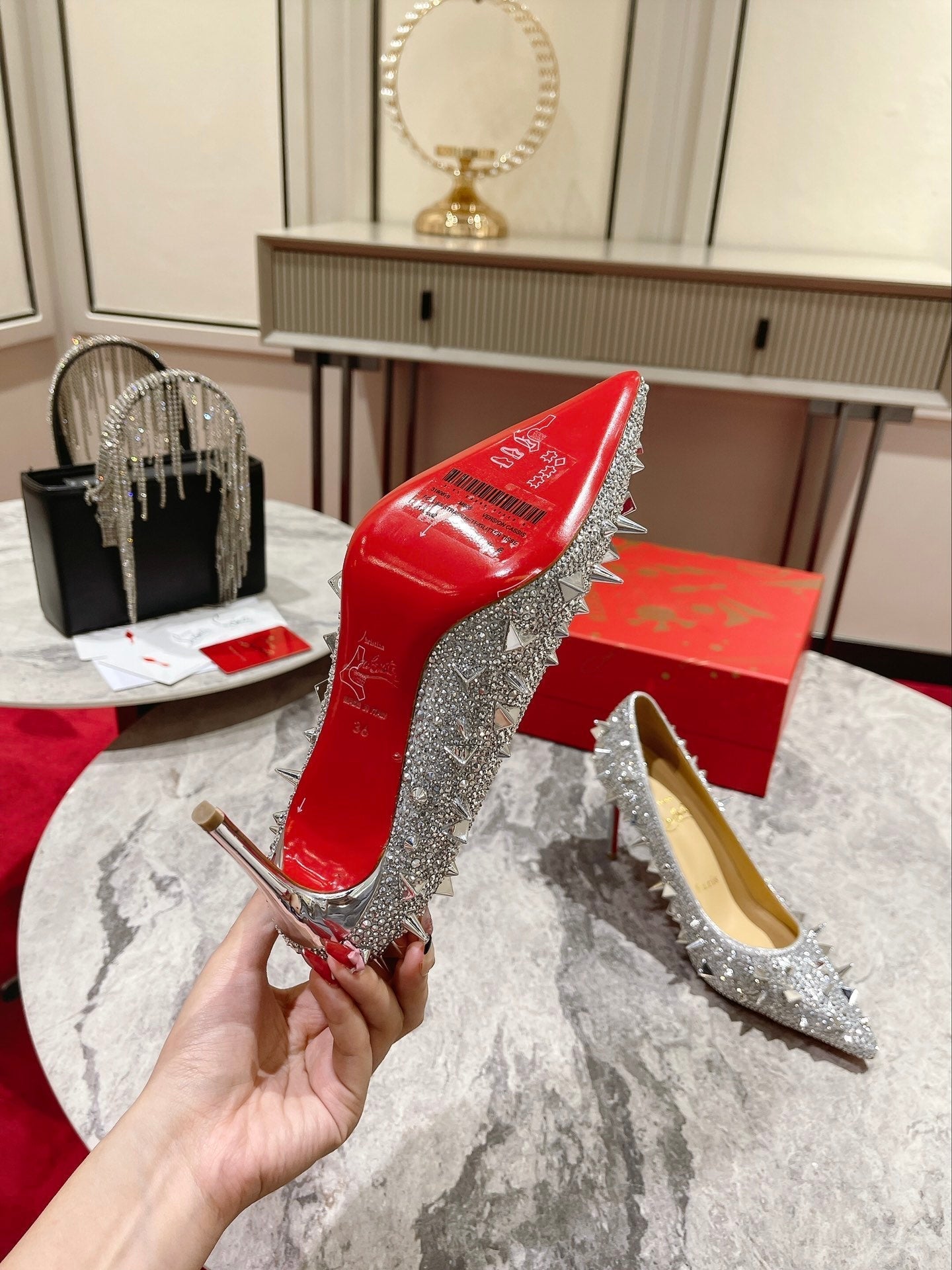 CL Pigalili Potpourri Strass Pumps Glitter Silver