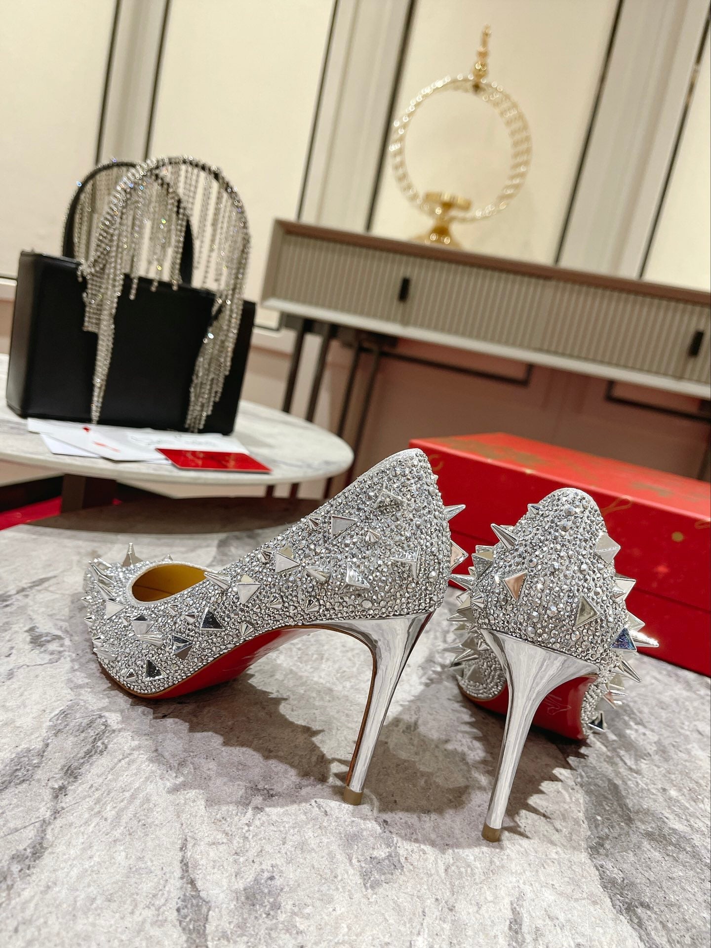 CL Pigalili Potpourri Strass Pumps Glitter Silver