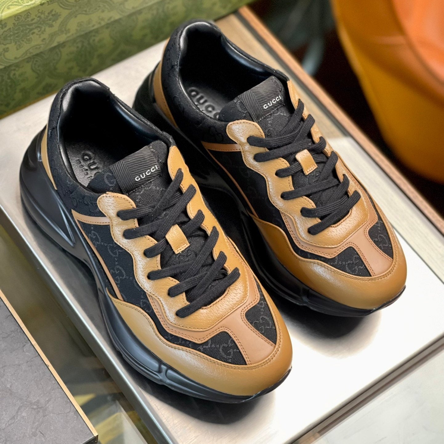 GG Men's Rhyton Sneaker Technical Knit Cowhide 524507