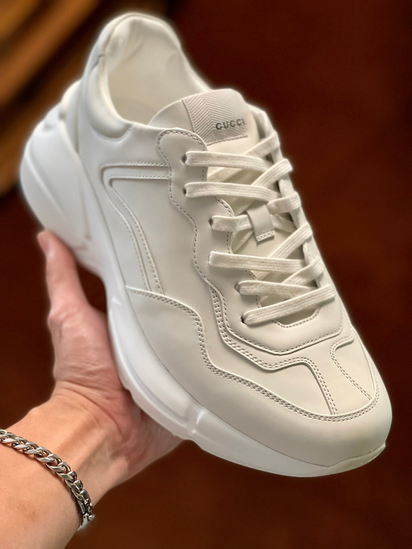 GG Men's Rhyton Sneaker White Cowhide 524509