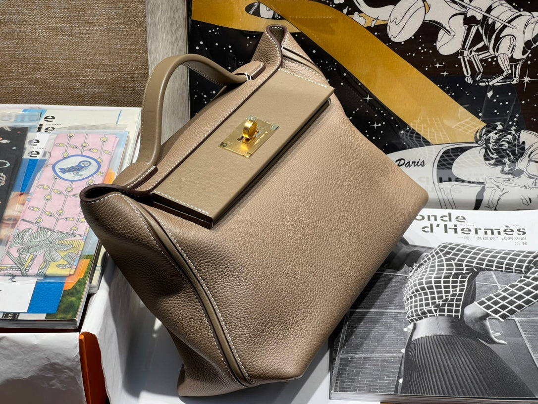 HM 24/24 Bag Etoupe Leather Gold Hardware