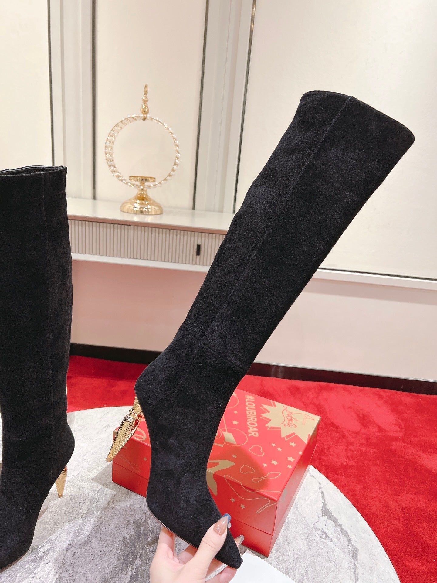 CL Lipbotta Knee-high Boots 100mm Suede Black