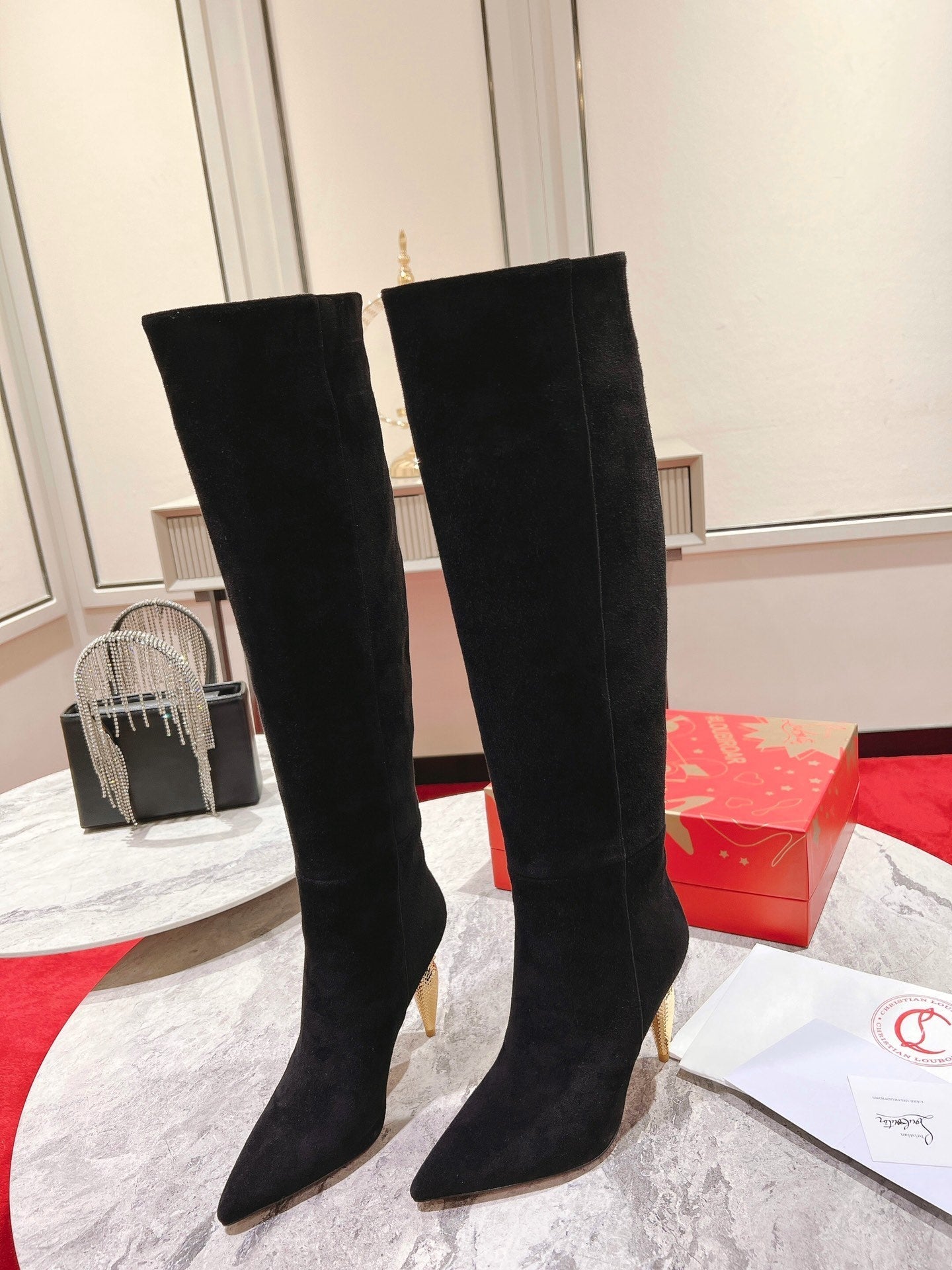 CL Lipbotta Knee-high Boots 100mm Suede Black