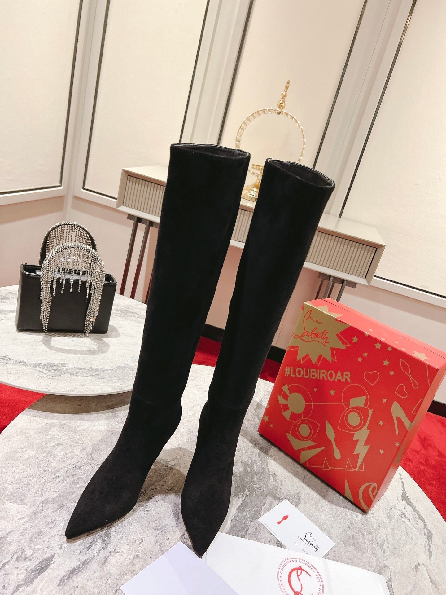 CL Lipbotta Knee-high Boots 100mm Suede Black