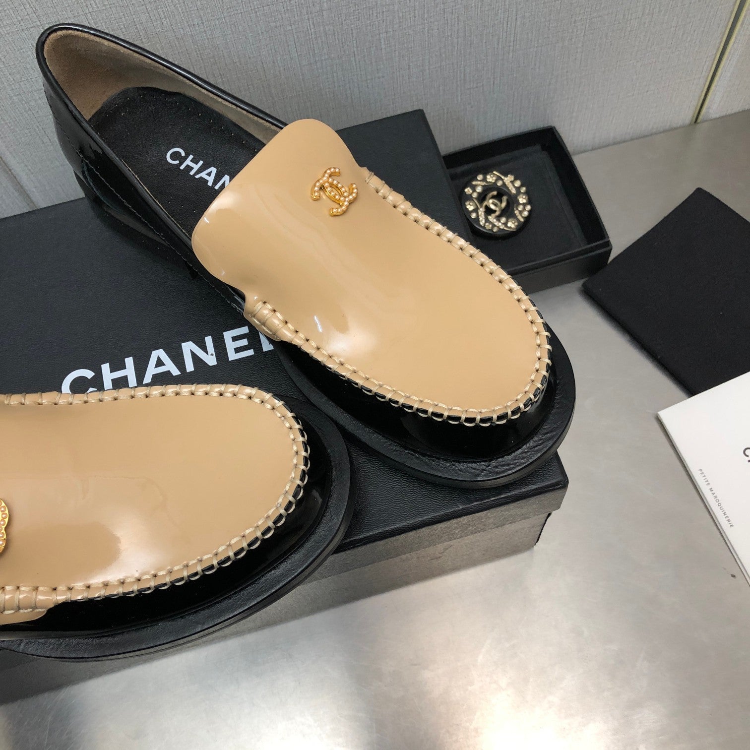 Double C Beige Cream Loafers Sheepskin
