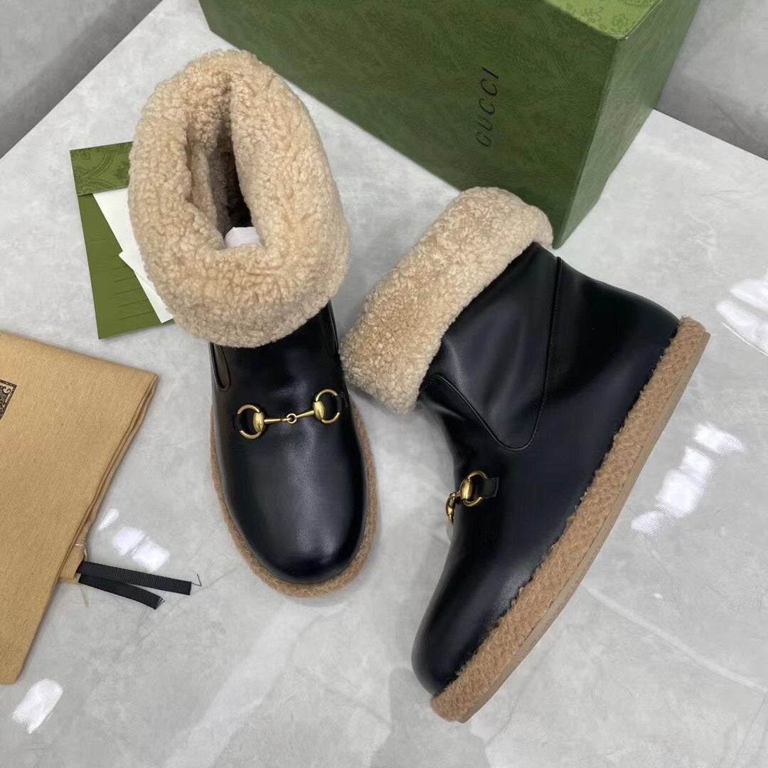 Gucci 2025 Boot Black Beige Sheepskin Wool 564789