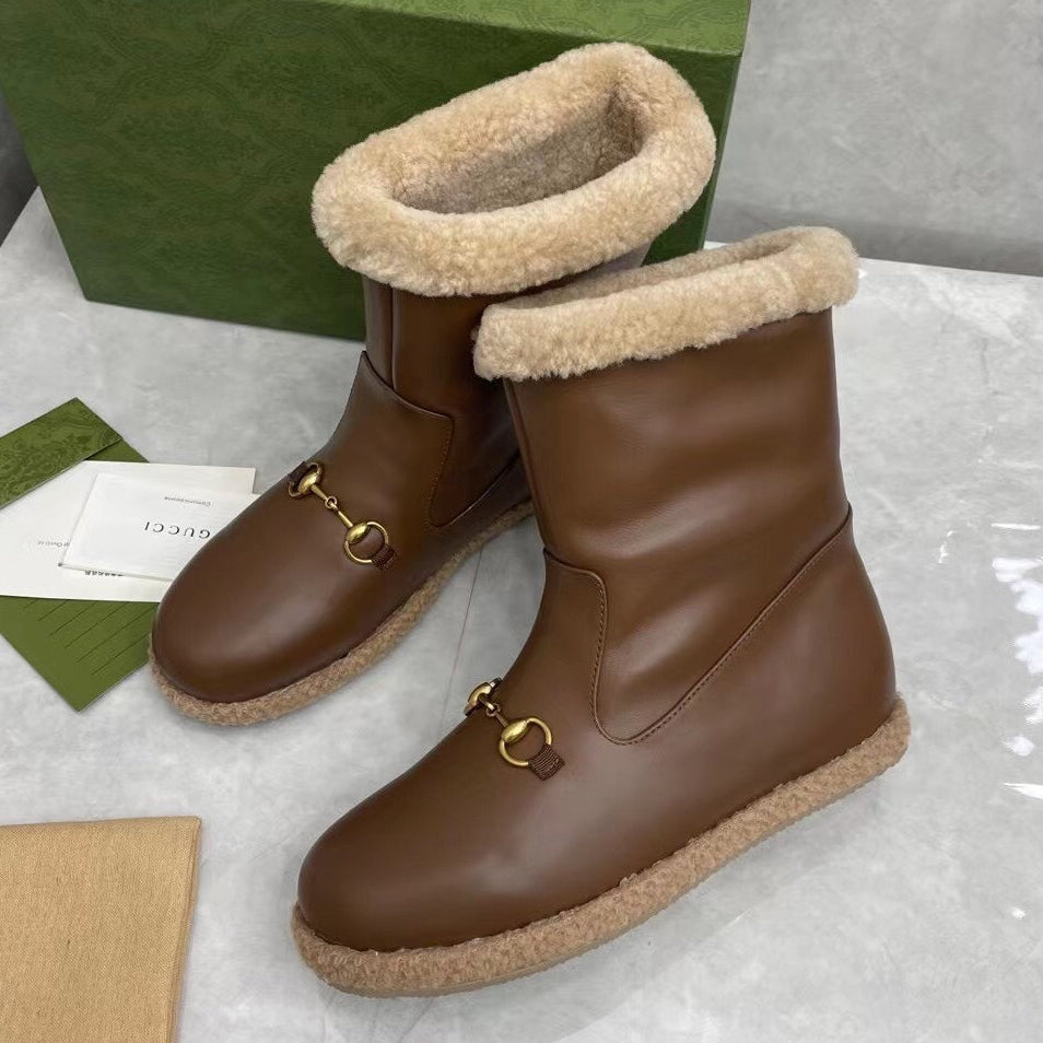 Gucci 2025 Boot Brown Beige Sheepskin Wool 564790