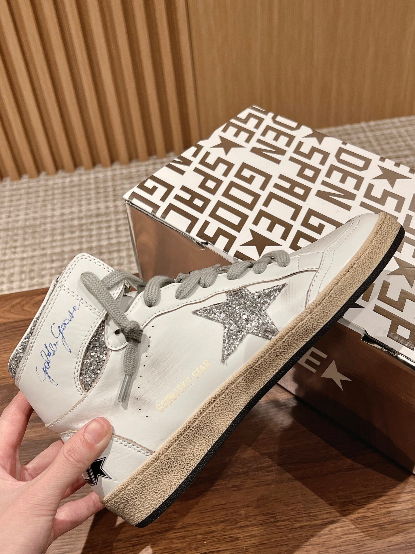 Golden Goose 2025 High-Top Sneaker White Silver Cowhide 170576