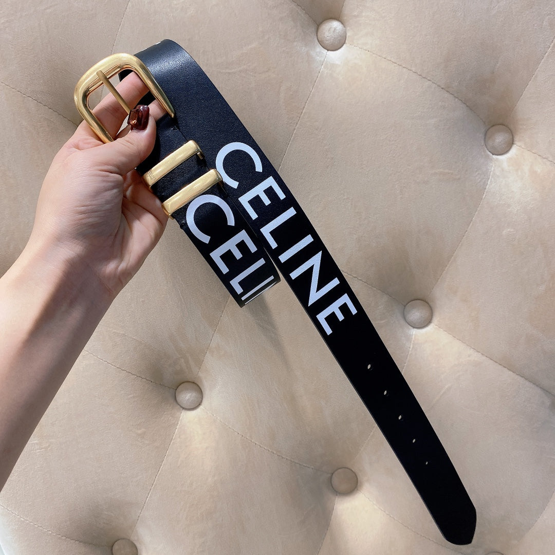 Celine 2026 Western Belt 40mm Black White Leather 195616