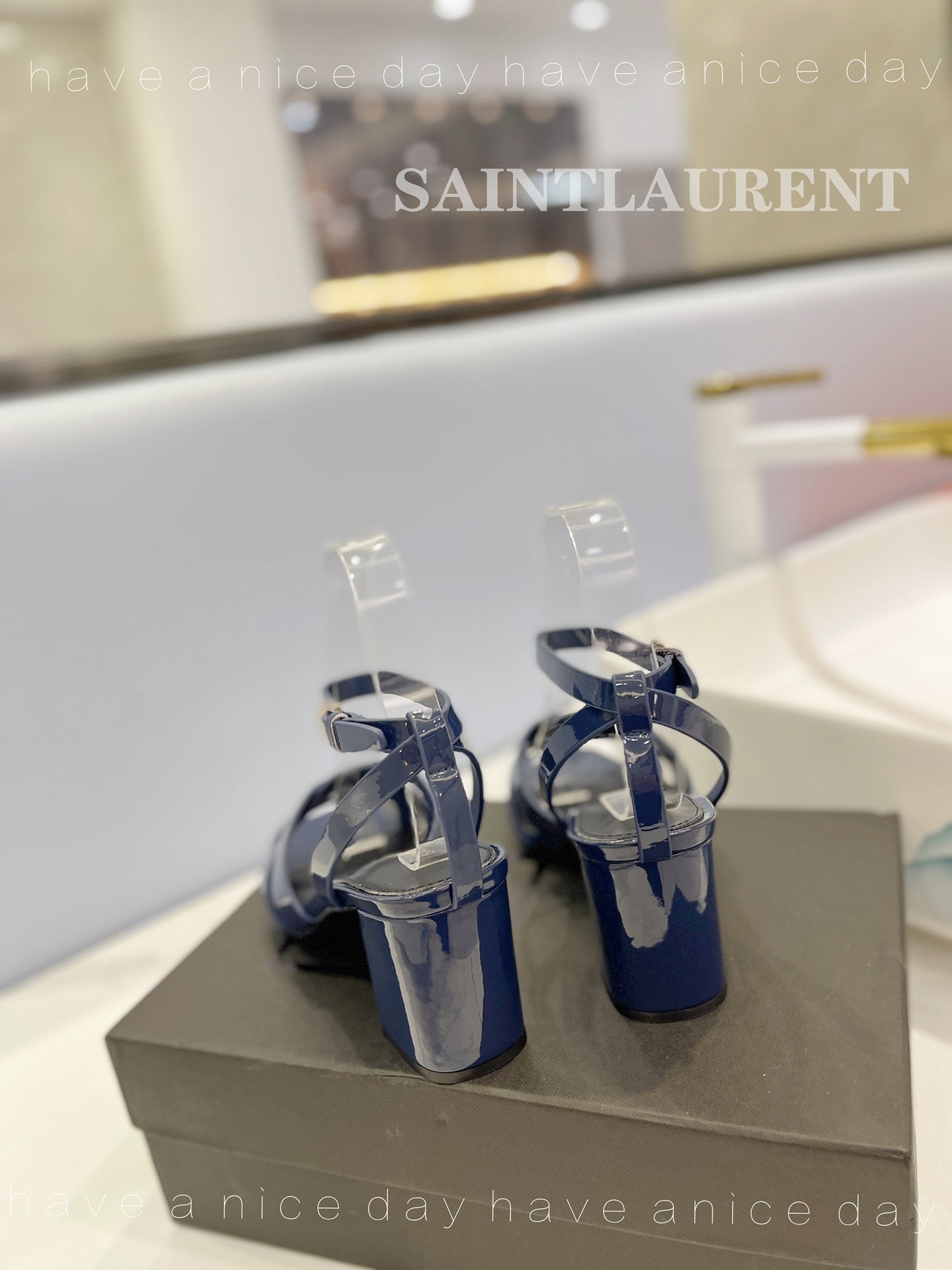 SL TRIBUTE SANDAL GLOSSY NAVY CALFSKIN