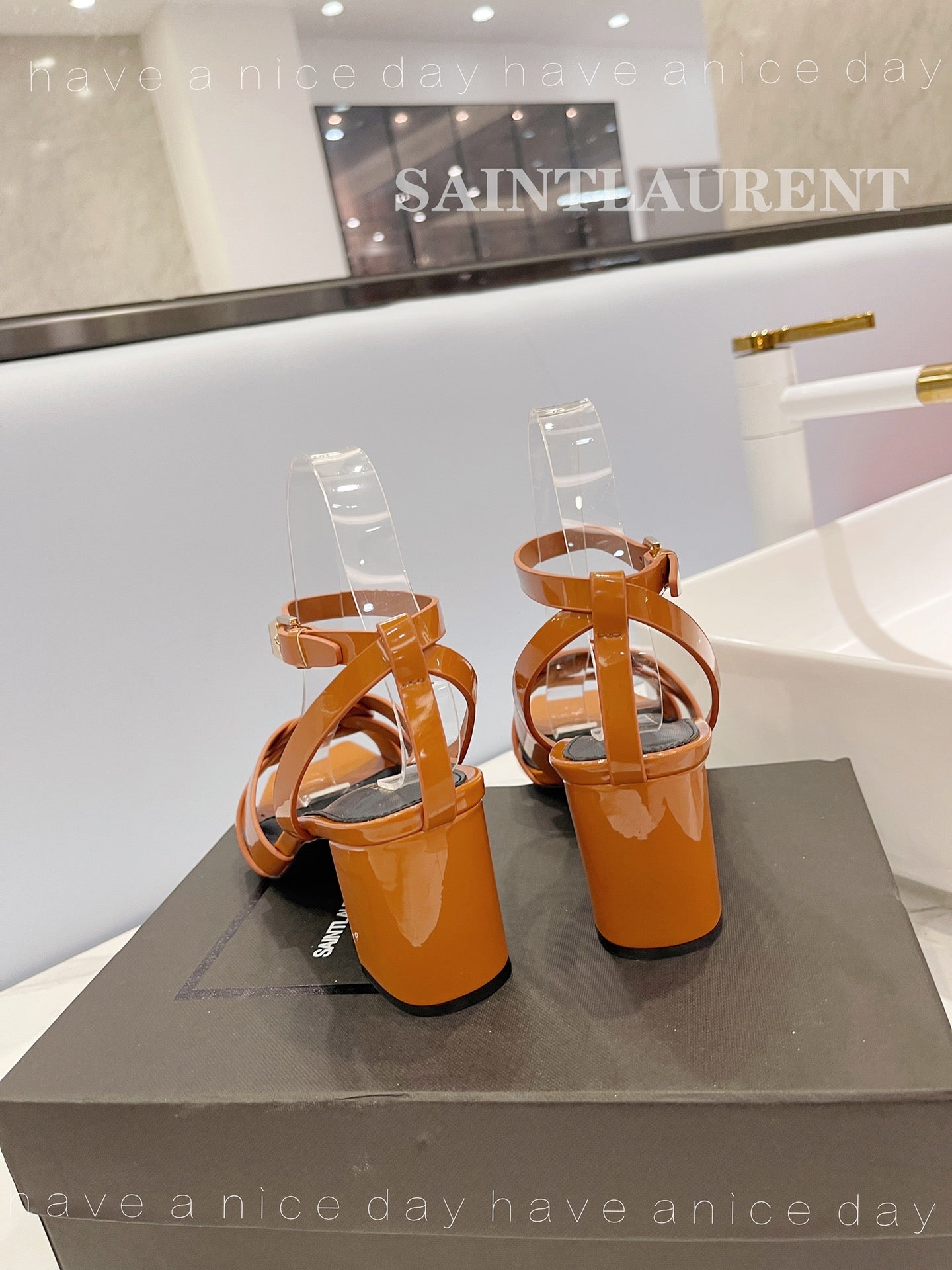 SL TRIBUTE SANDAL GLOSSY COPPER CALFSKIN