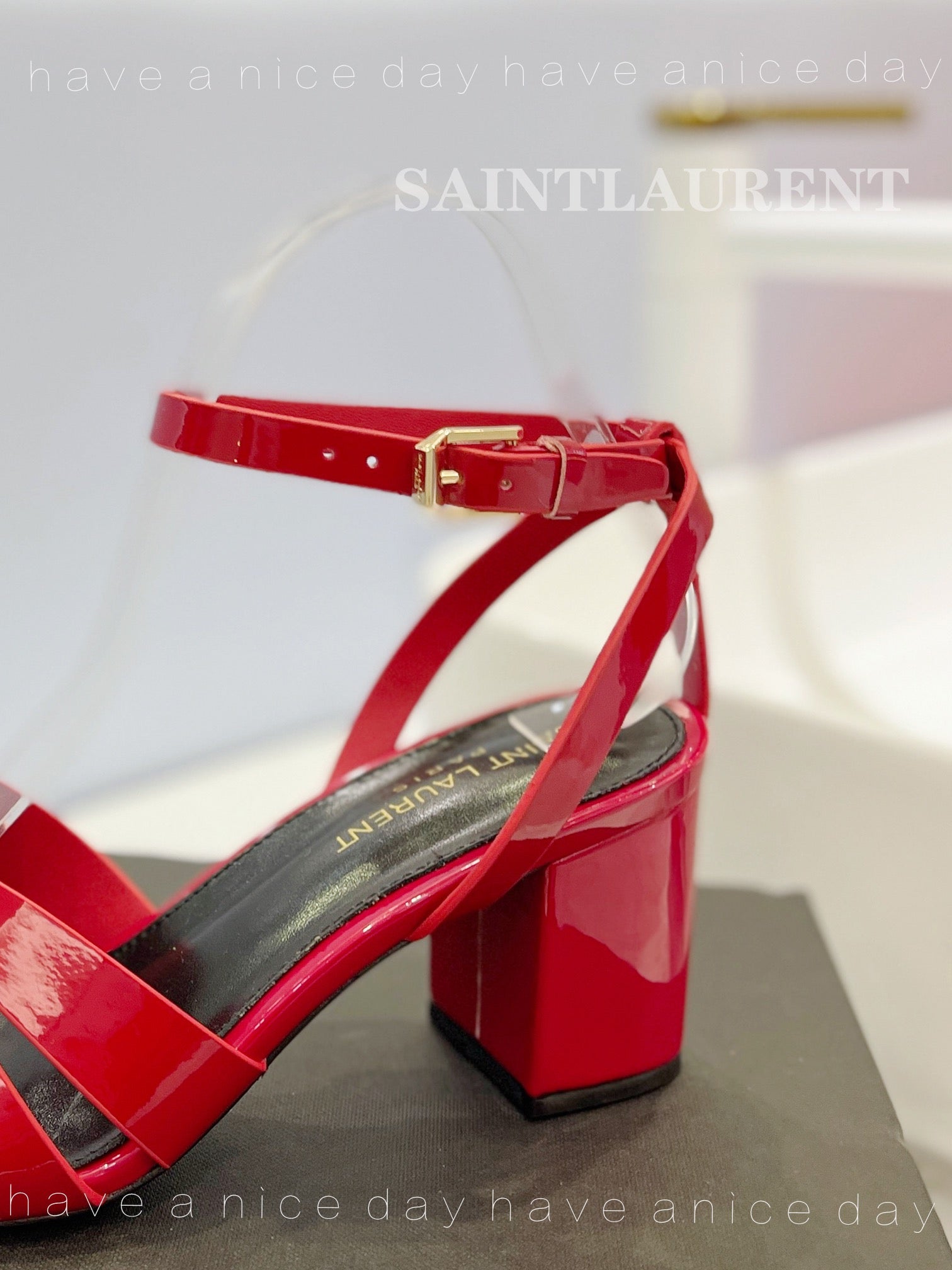 SL TRIBUTE SANDAL GLOSSY RED CALFSKIN