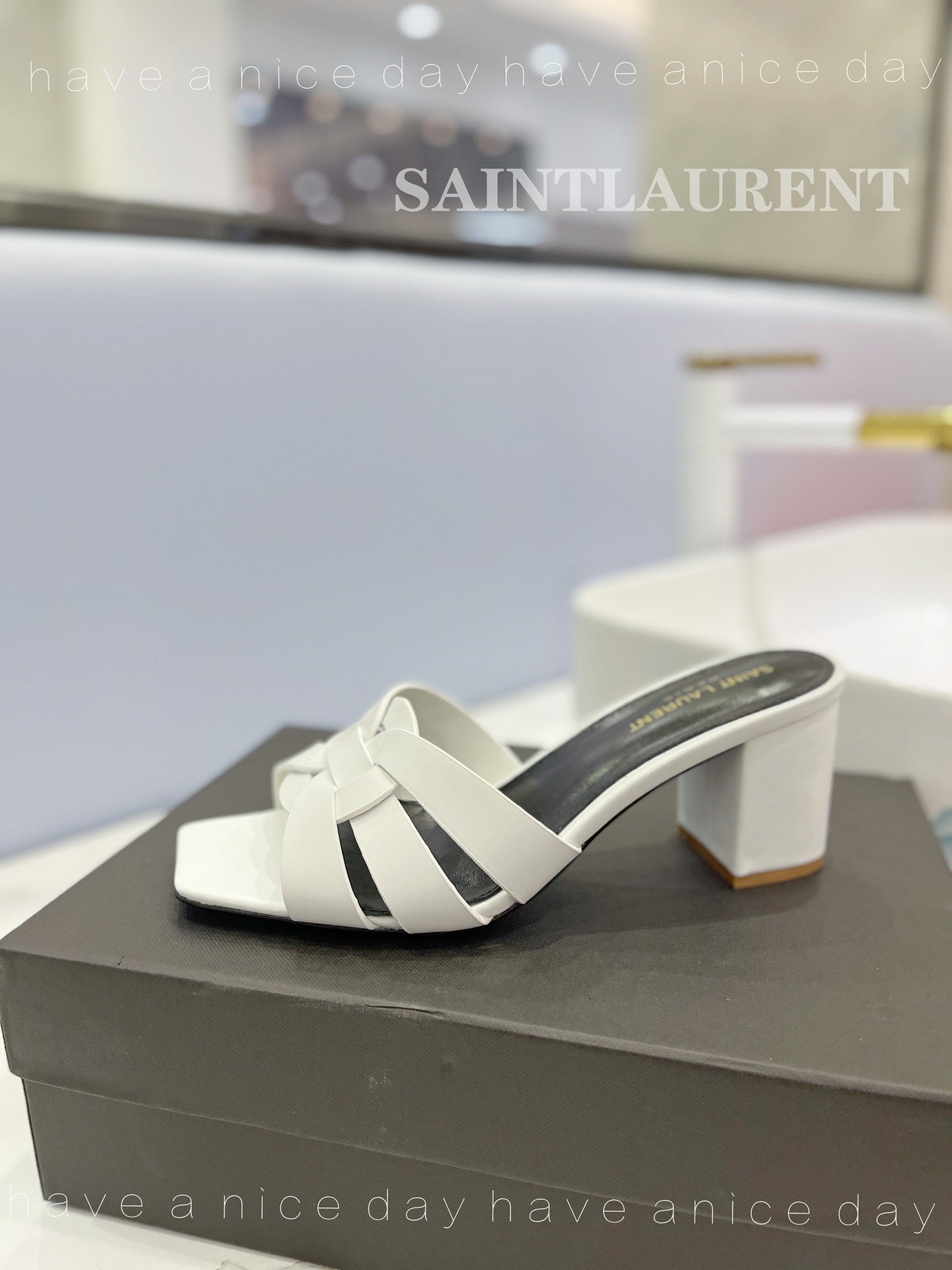 SL TRIBUTE MULES WHITE CALFSKIN