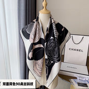 CC Square Scarf 90 CM In White Black Mix Light Beige Silk 288700