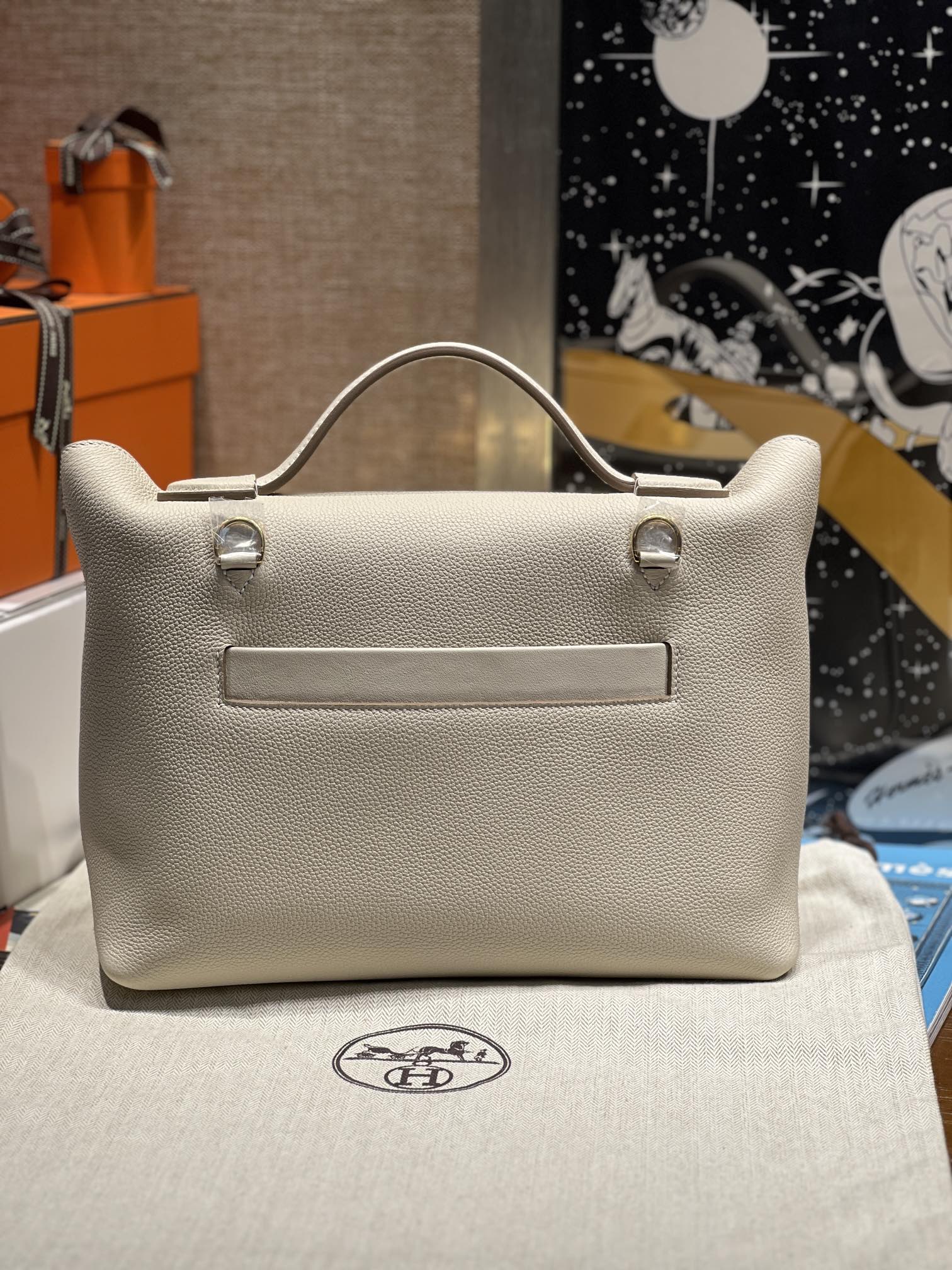 HM 24/24 Bag Milkshake White Leather Gold Hardware